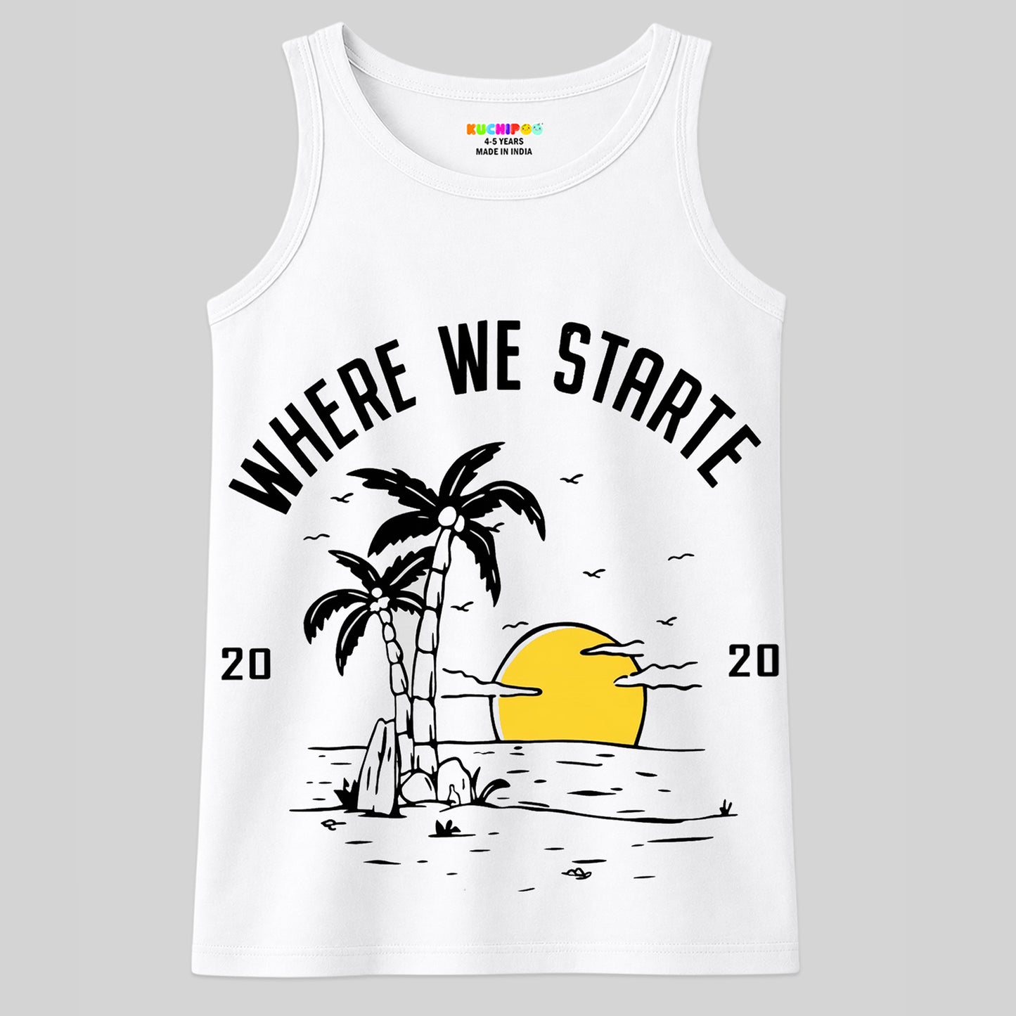 Kuchipoo Boys Sleeveless Cotton T-Shirt | Cute Graphic Print | Soft & Breathable Fabric | Round Neck Summer Top | Casual for Kids | Pack of 5