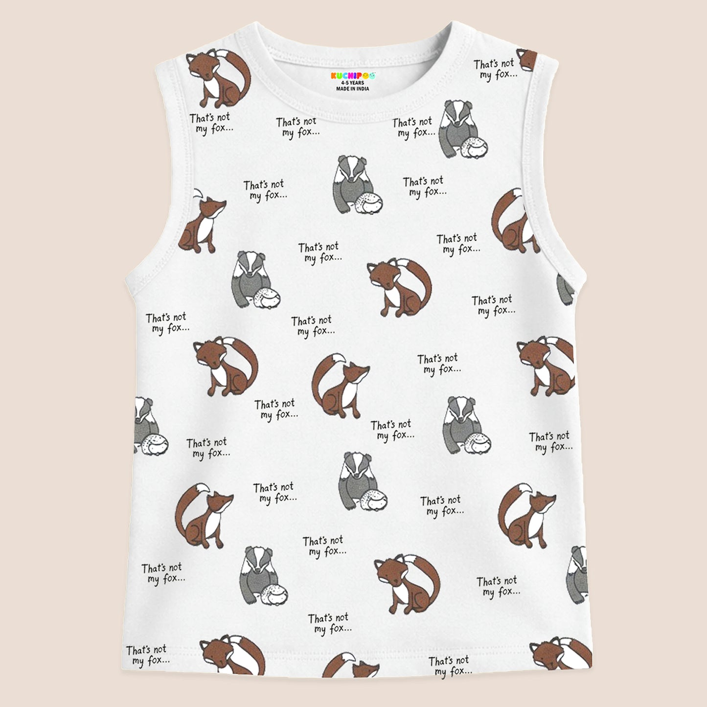 Kuchipoo Boys Sleeveless 100% Cotton T-Shirt | Cute Graphic Print | Soft & Breathable Fabric | Round Neck Summer Top | Casual for Baby Boys and Baby Girls | Pack of 5