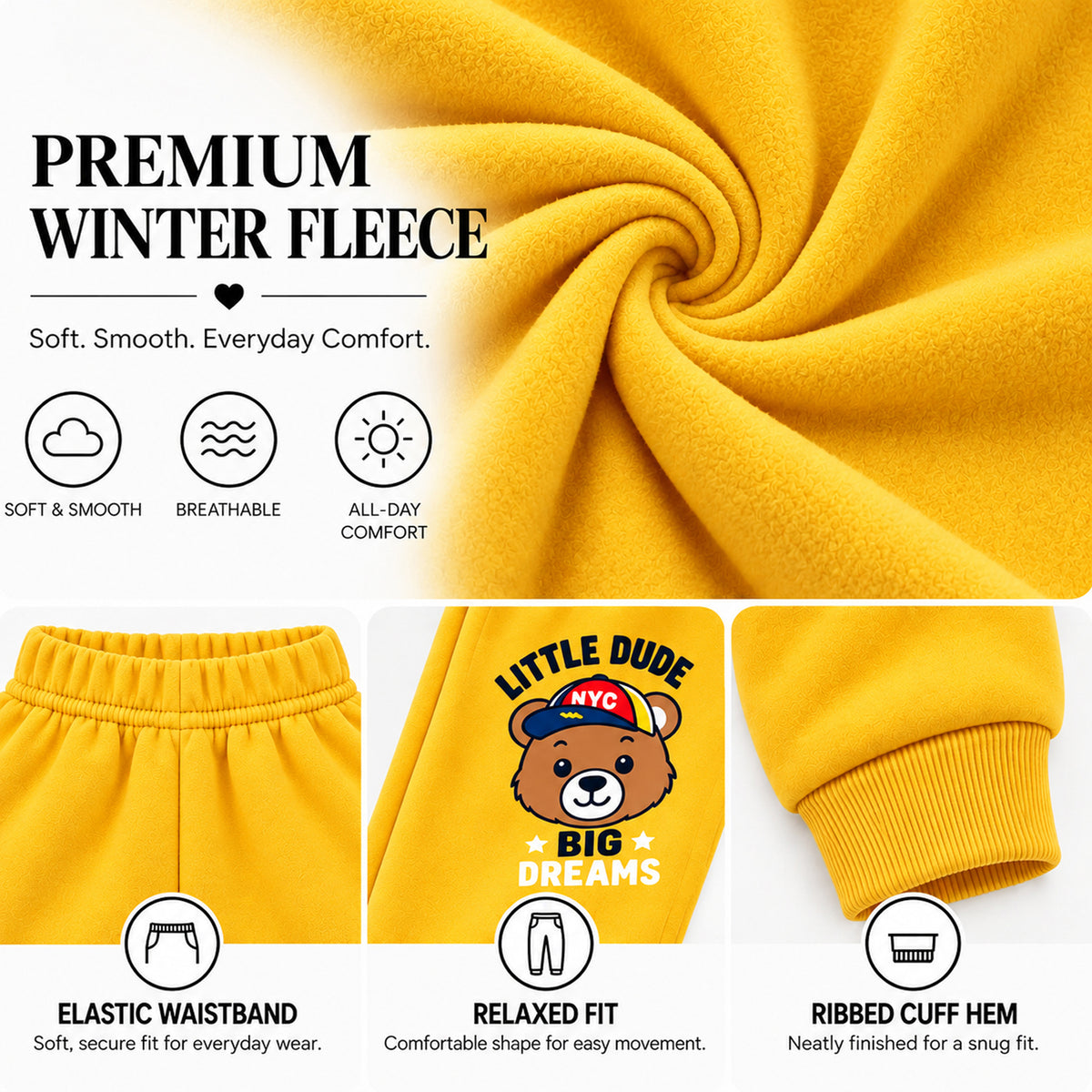 Kuchipoo Boys Printed Fleece Joggers Track Pants with Elastic Waistband & Ribbed Cuffs | Soft & Comfortable Winter Wear | Pack of 4