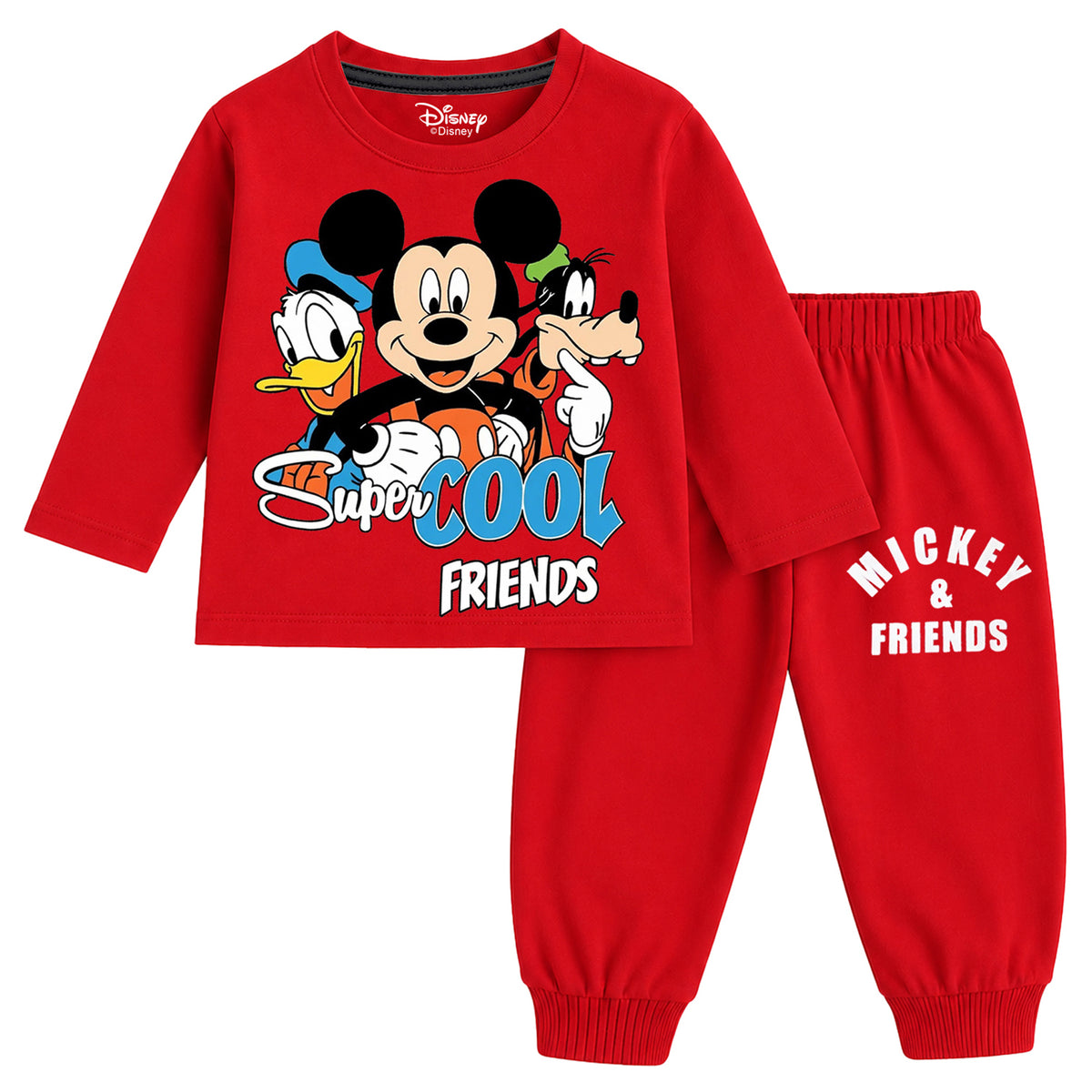 Kuchipoo © Disney Boys Mickey Mouse Printed Cotton T-Shirt & Pyjama Set | Full Sleeve Casual Wear | Pack of 3 Sets