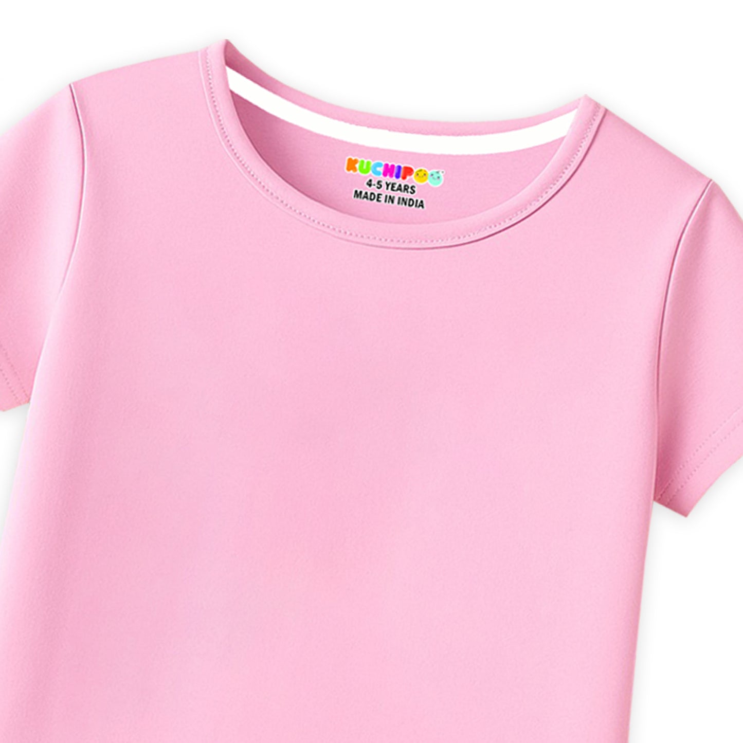 Kuchipoo Girls 100% Cotton Half Sleeve T-Shirt | Soft & Breathable Fabric | Round Neck Plain Solid Tee | Comfortable Pack of 4
