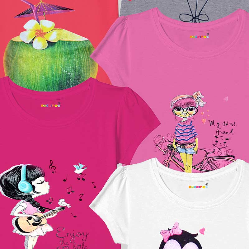 KUCHIPOO Girls Half Sleeves T-Shirts