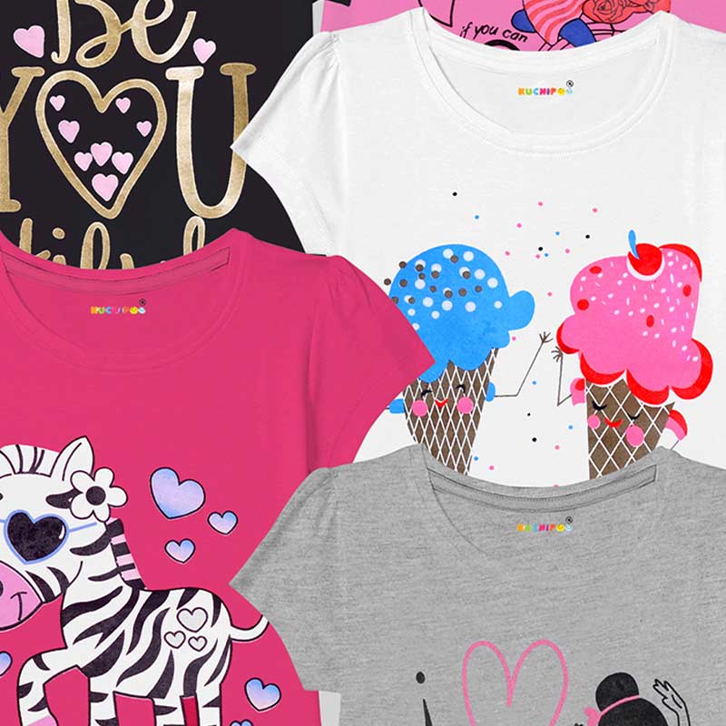 KUCHIPOO Girls Half Sleeves T-Shirts