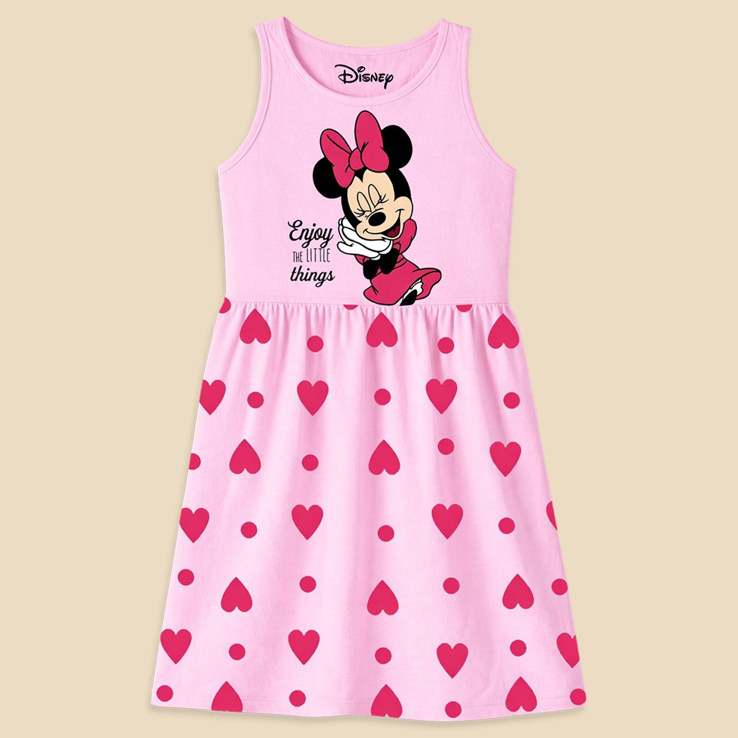 Kuchipoo © Disney Girls Minnie Mouse Printed Sleeveless Cotton Dress Combo | Cute Graphic Summer Casual Frock Set | Pack of 3