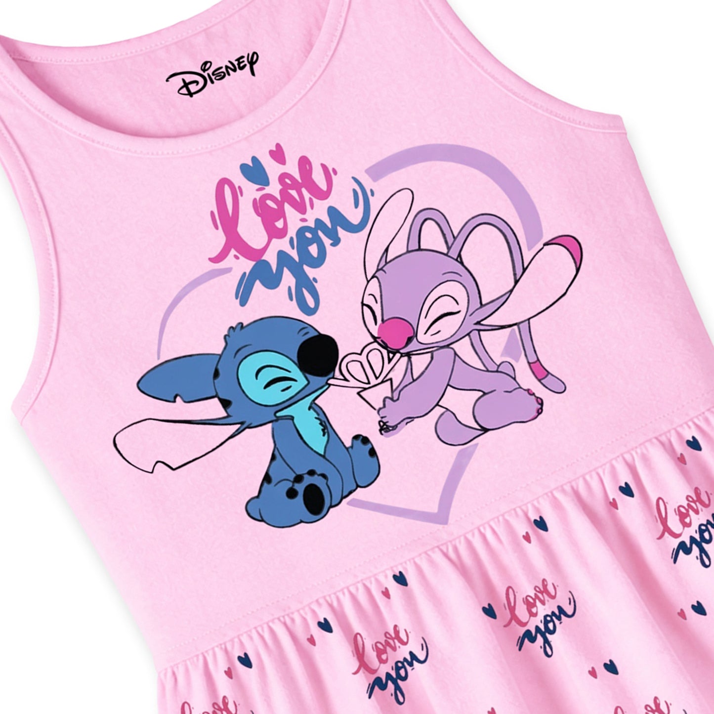 Kuchipoo © Disney | Stitch & Angel | Heart Print | Girls Summer Dress Frock | Pack of 2