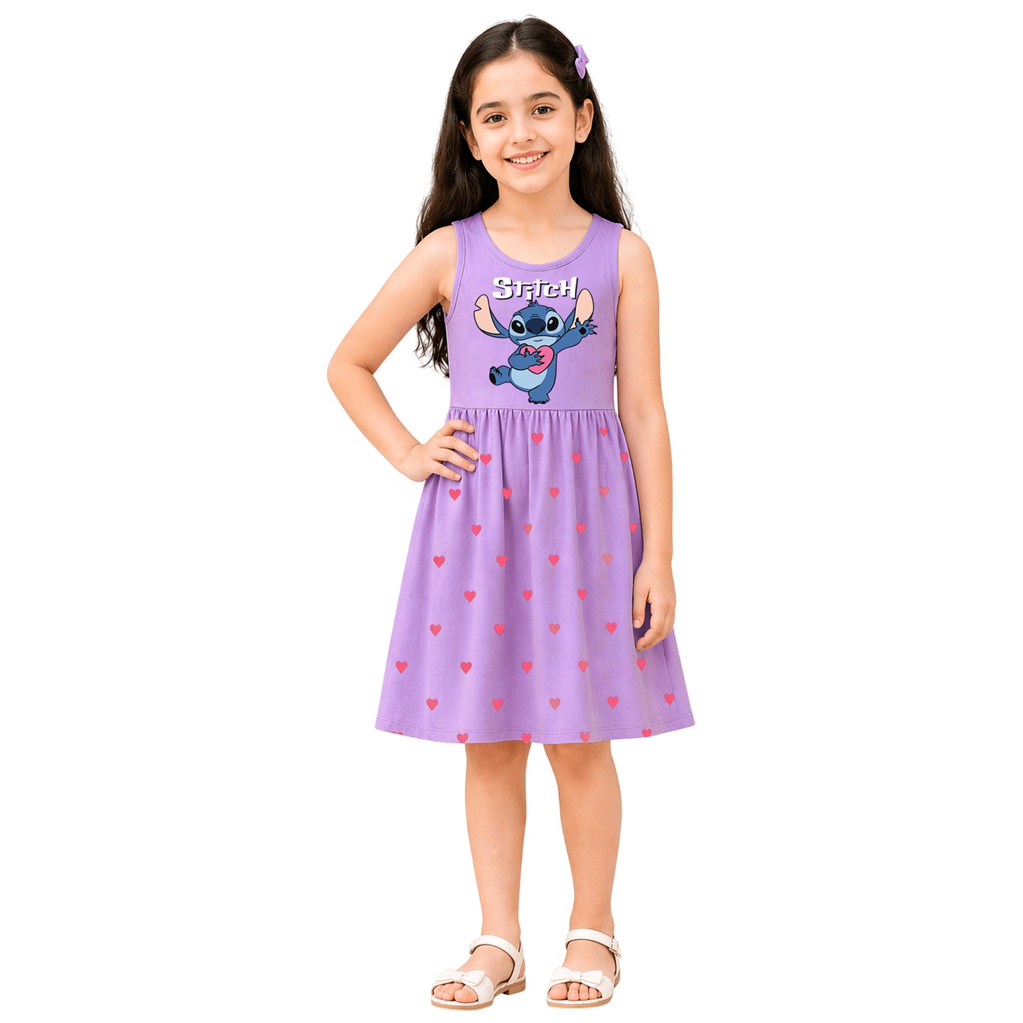 Kuchipoo © Disney | Stitch & Angel | Heart Print | Girls Summer Dress Frock | Pack of 2