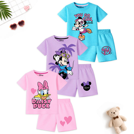 Kuchipoo © Disney Girls Regular Fit Cotton T-Shirts and Shorts Set - Pack of 3