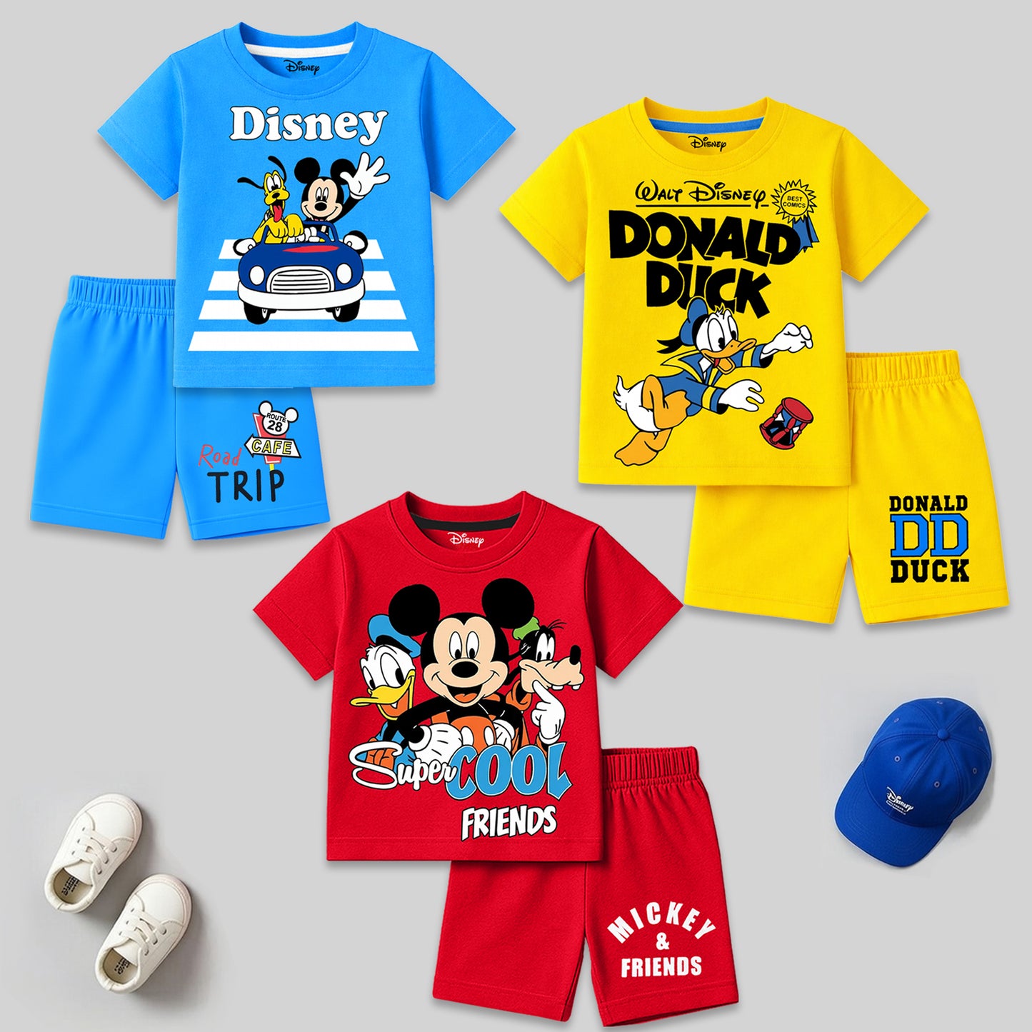 Kuchipoo © Disney Boys Regular Fit Cotton T-Shirts and Shorts Set - Pack of 3