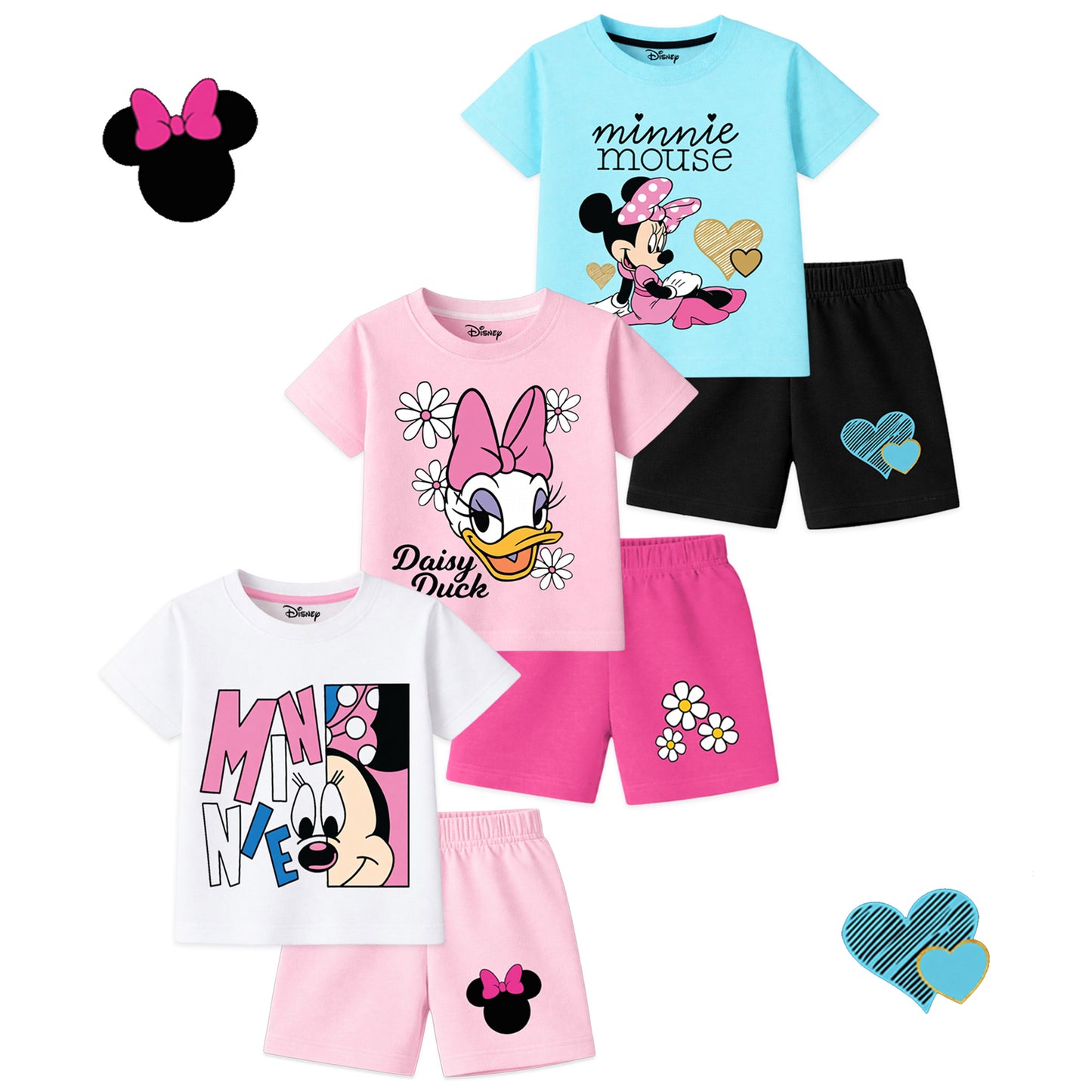 Kuchipoo © Disney Girls Regular Fit Cotton T-Shirts and Shorts Set - Pack of 3