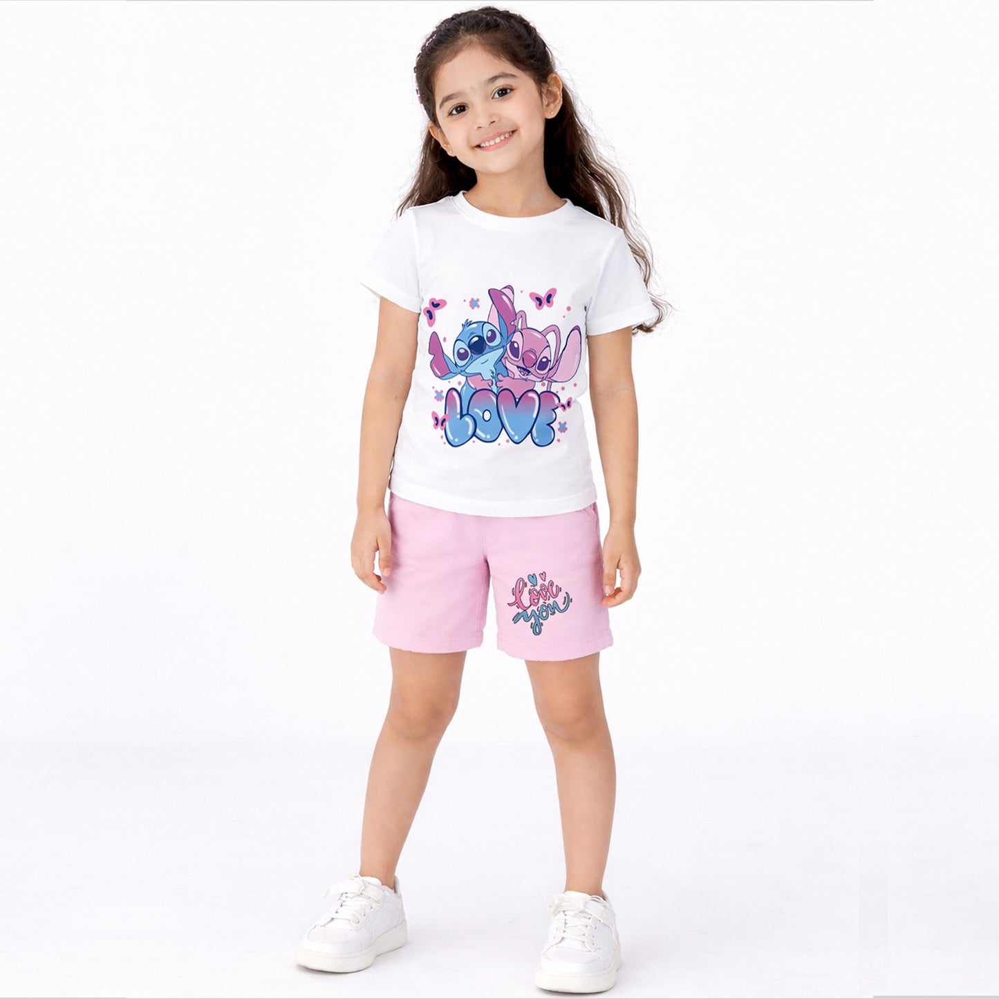 Kuchipoo © Disney Stitch Cotton T-Shirts and Shorts Set for Girls - Pack of 2