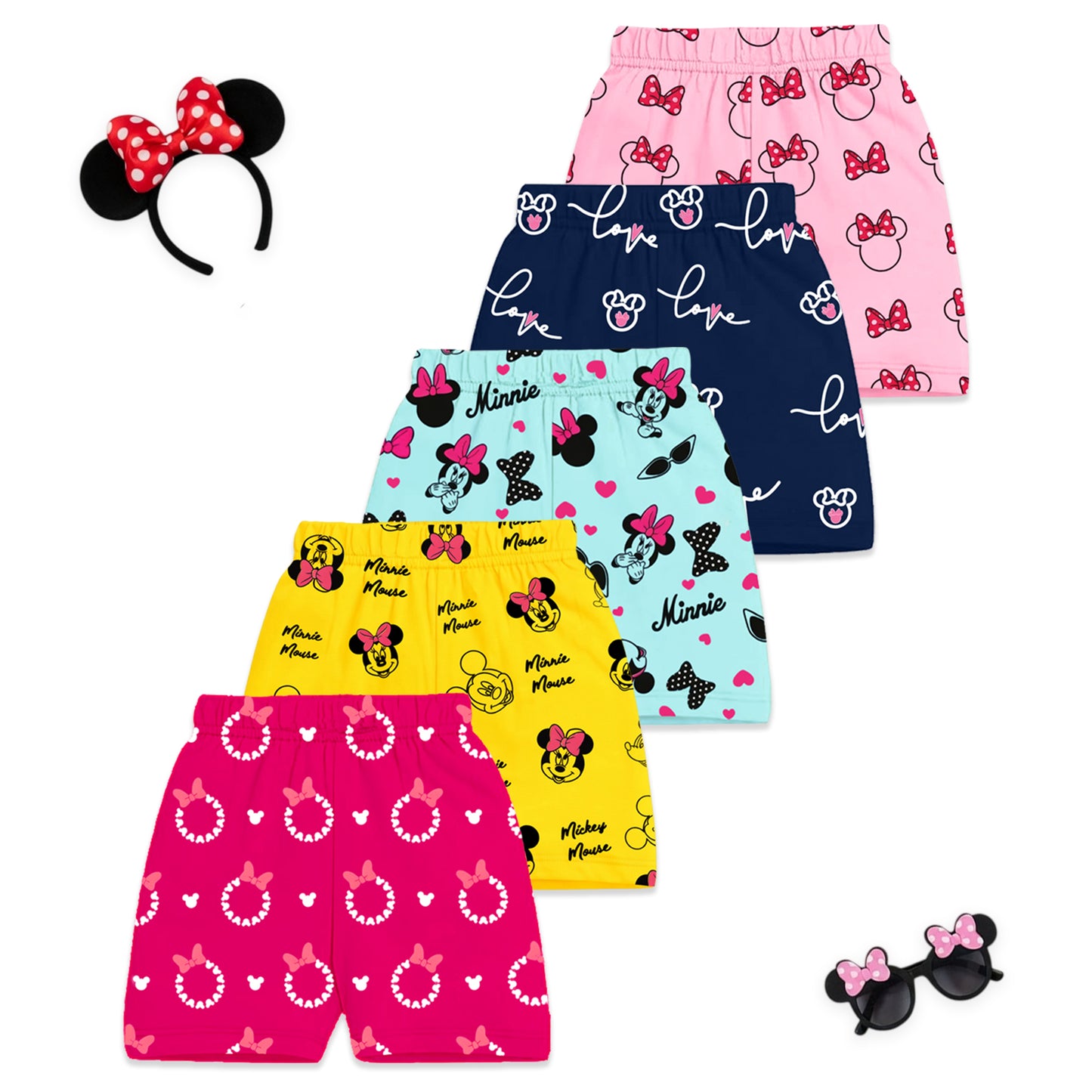 Kuchipoo © Disney Girls Printed Cotton Shorts - Pack of 5