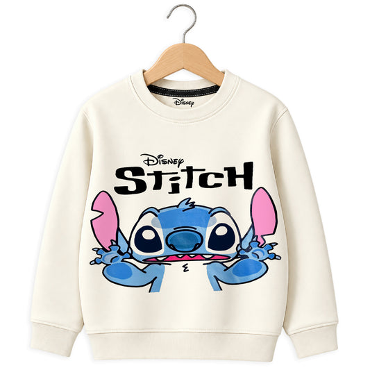 Kuchipoo © Disney Girls Stitch Graphic Printed Full Sleeve Round Neck Sweatshirt | Regular Fit Winterwear
