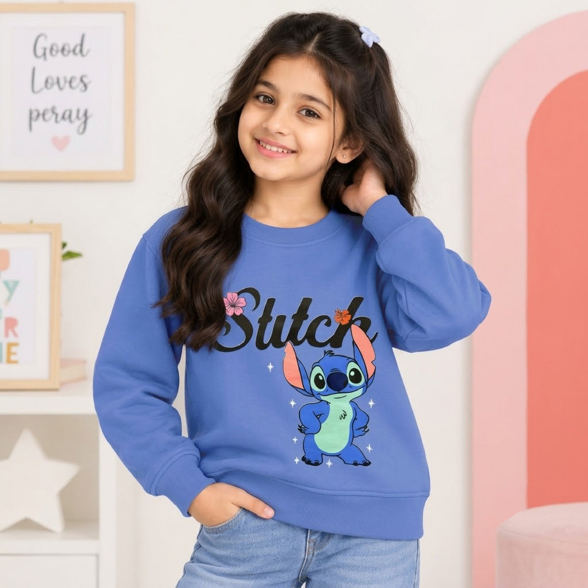 Kuchipoo © Disney Girls Stitch Graphic Printed Full Sleeve Round Neck Sweatshirt | Regular Fit Winterwear (Copy)