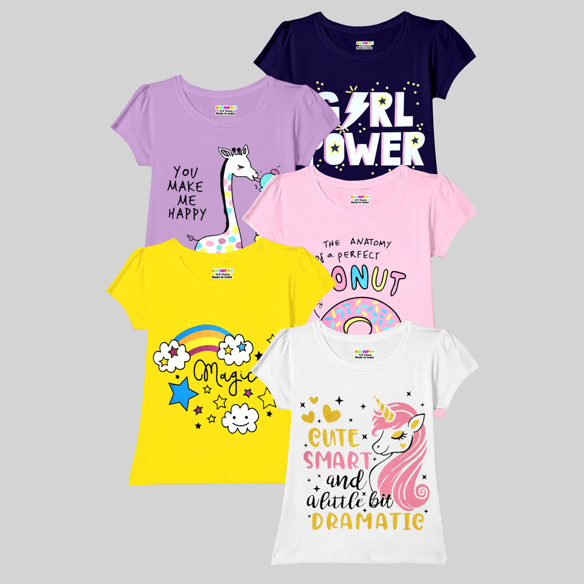 KUCHIPOO Girls Half Sleeves T-Shirts