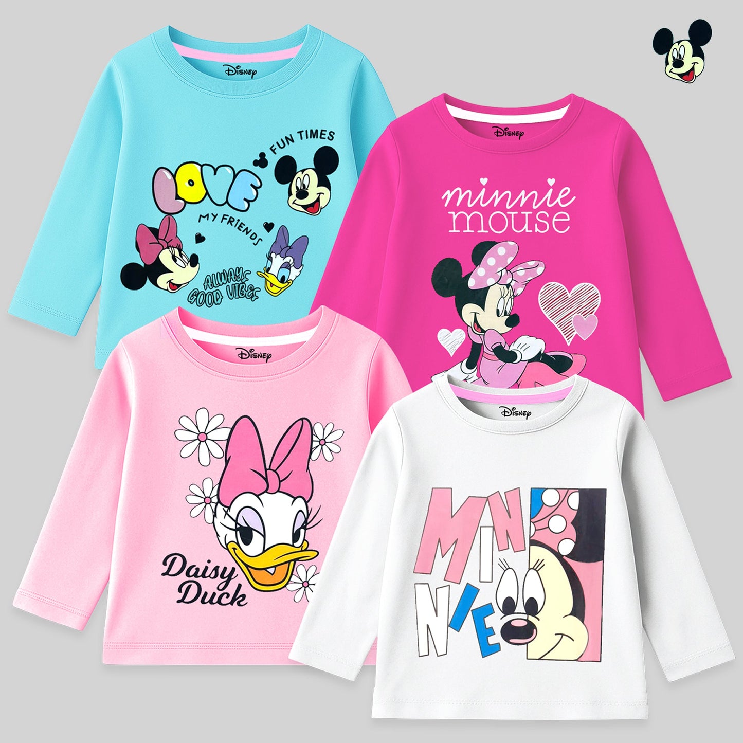 Kuchipoo Â© Disney Girls Full Sleeves Cotton T-Shirt - Pack of 4