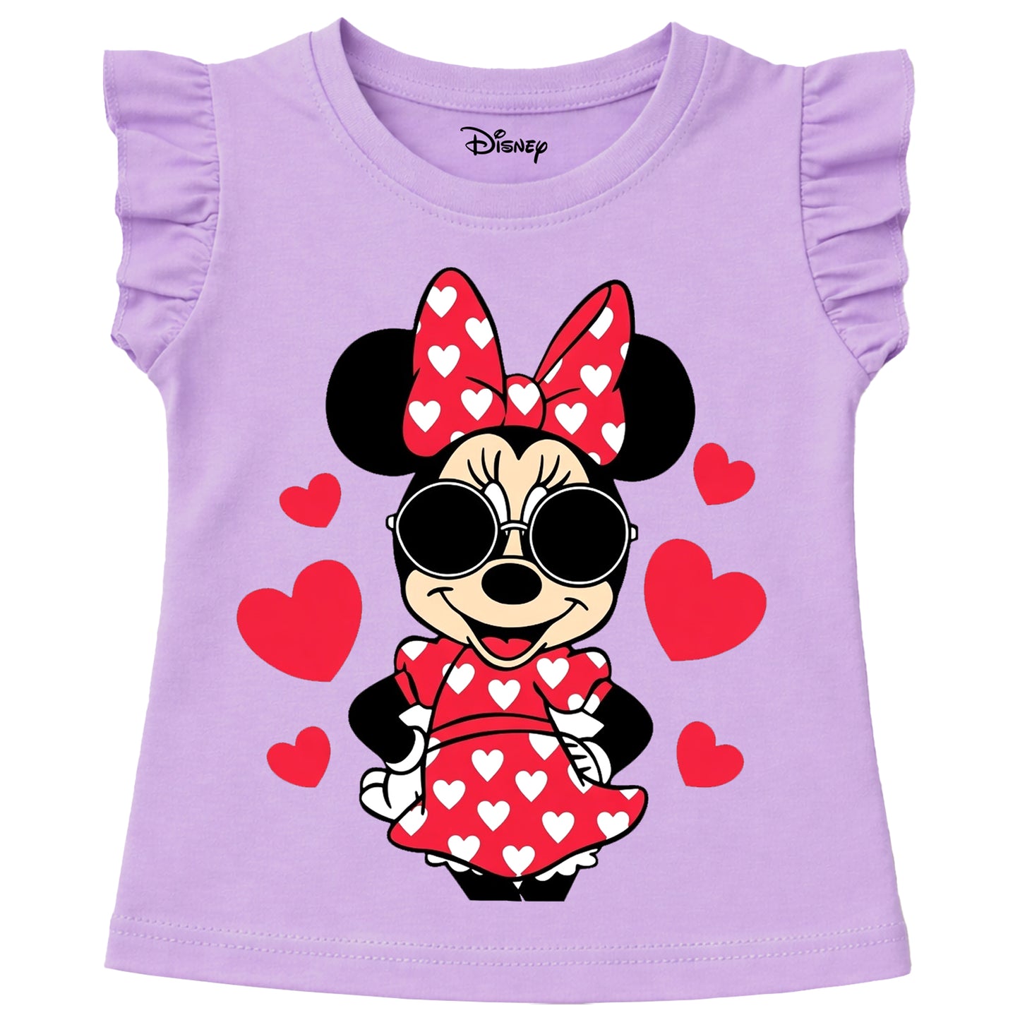 Kuchipoo © Disney Minnie Mouse Girls T-Shirt | Cute Cartoon Graphic Print | Frill Sleeve Girls Top | Soft Cotton Casual Wear | Pack of 3
