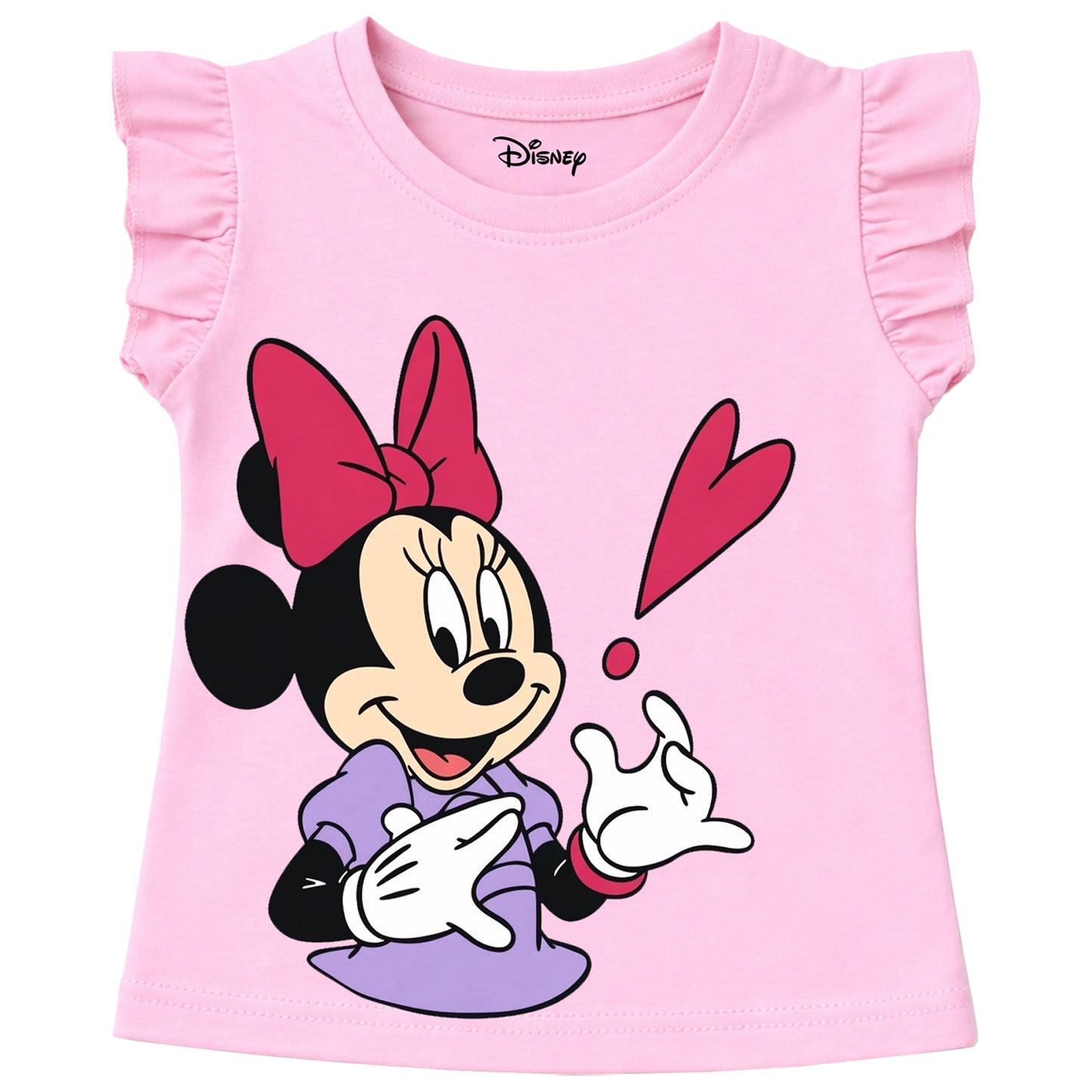 Kuchipoo © Disney Minnie Mouse Girls T-Shirt | Cute Cartoon Graphic Print | Frill Sleeve Girls Top | Soft Cotton Casual Wear | Pack of 3