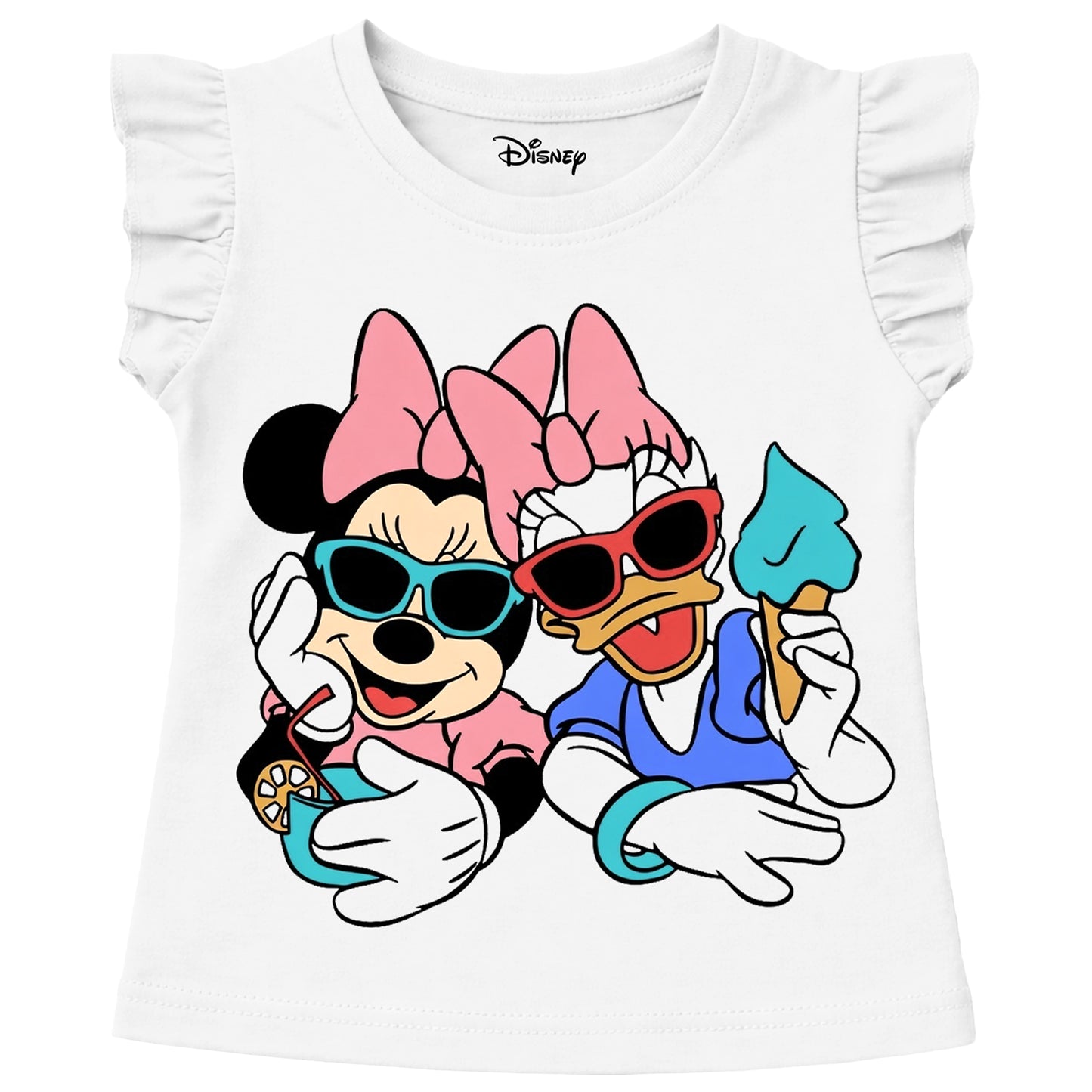 Kuchipoo © Disney Minnie Mouse Girls T-Shirt | Cute Cartoon Graphic Print | Frill Sleeve Girls Top | Soft Cotton Casual Wear | Pack of 3