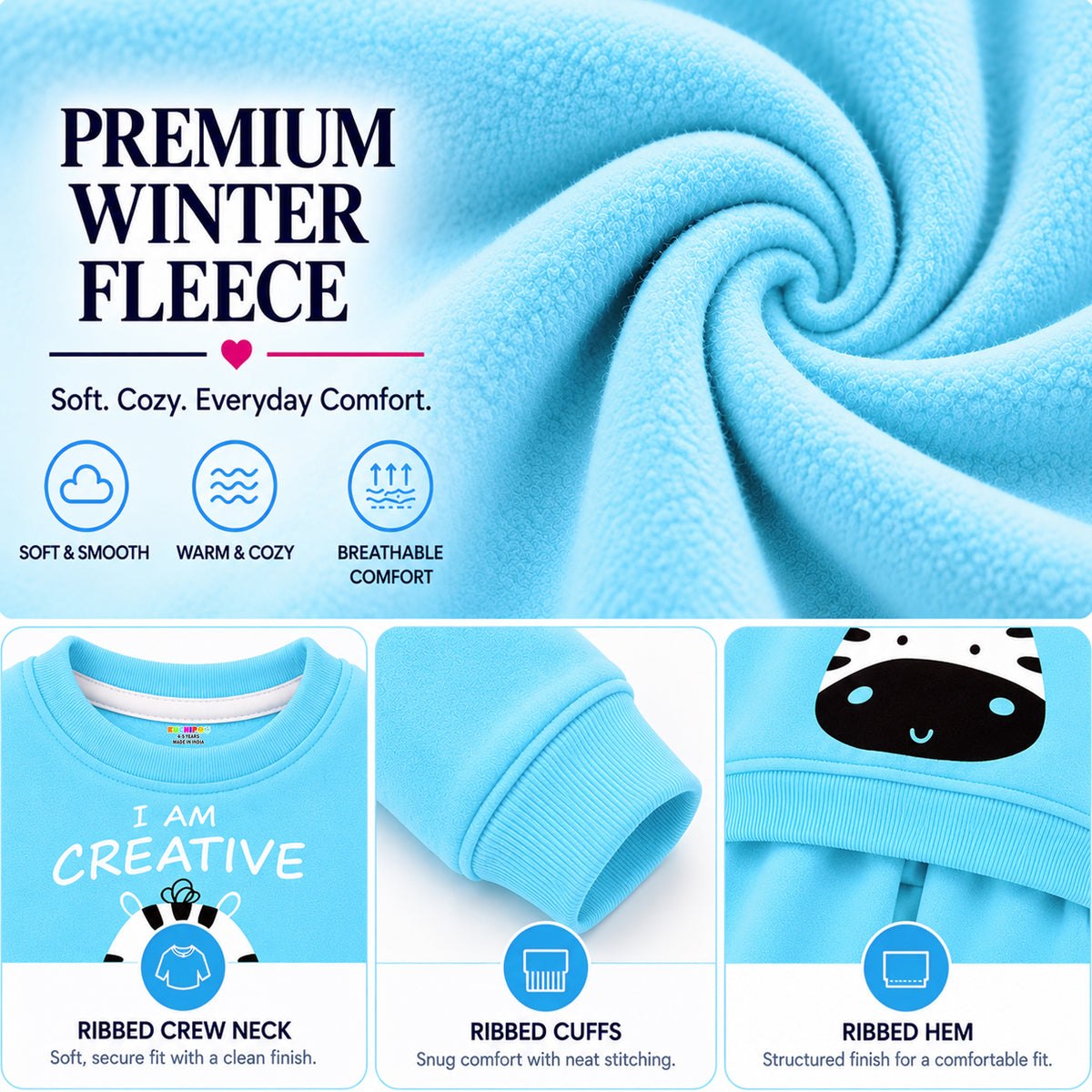 Kuchipoo Boys Printed Sweatshirt & Track Pant Set | Full Sleeve Winter Co-ord Set | Soft & Comfortable Casual Wear for Kids