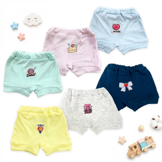 Kuchipoo 100% Cotton Baby Bloomers | Girls Printed Bottoms for Infants & Toddlers | Soft & Comfortable | Elastic Fit Designs - Pack of 6 Multicolour
