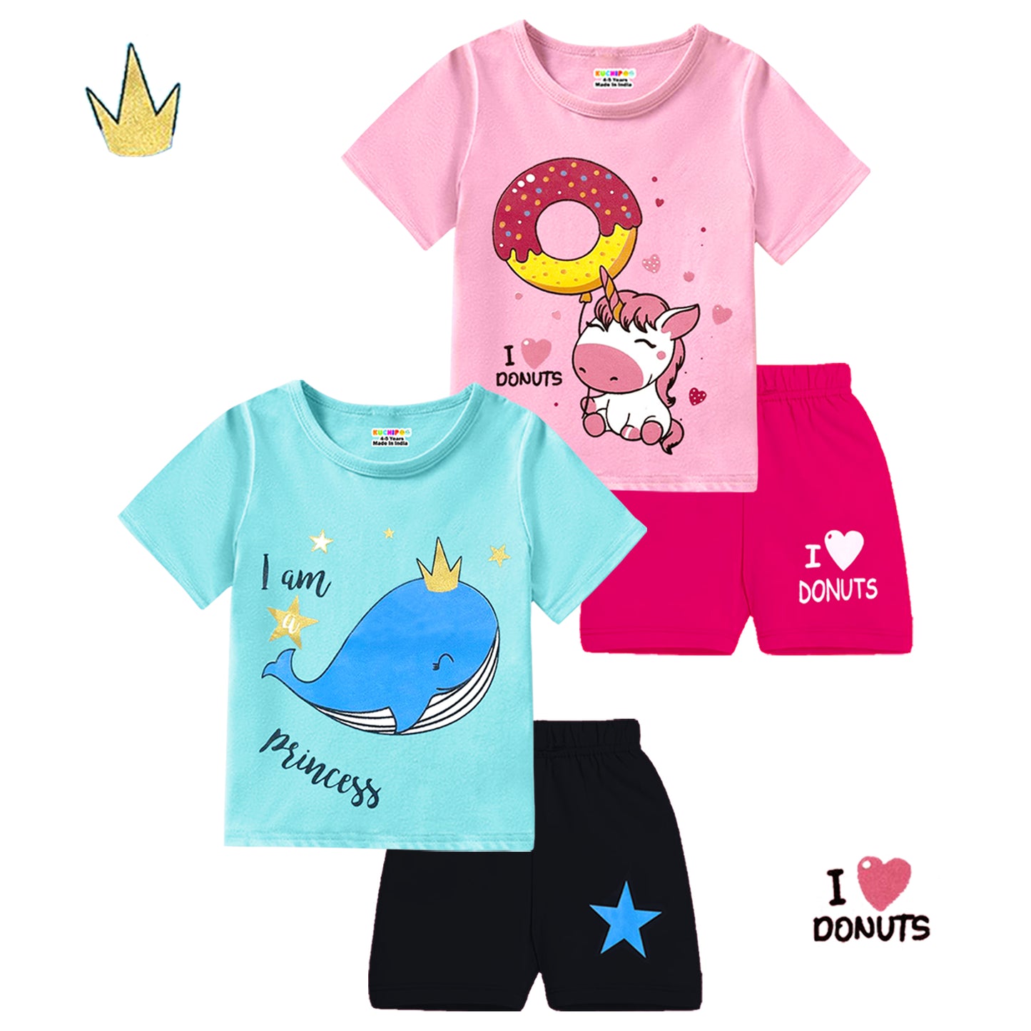 KUCHIPOO GIRLS HALF SLEEVES T-SHIRTS AND SHORTS SET
