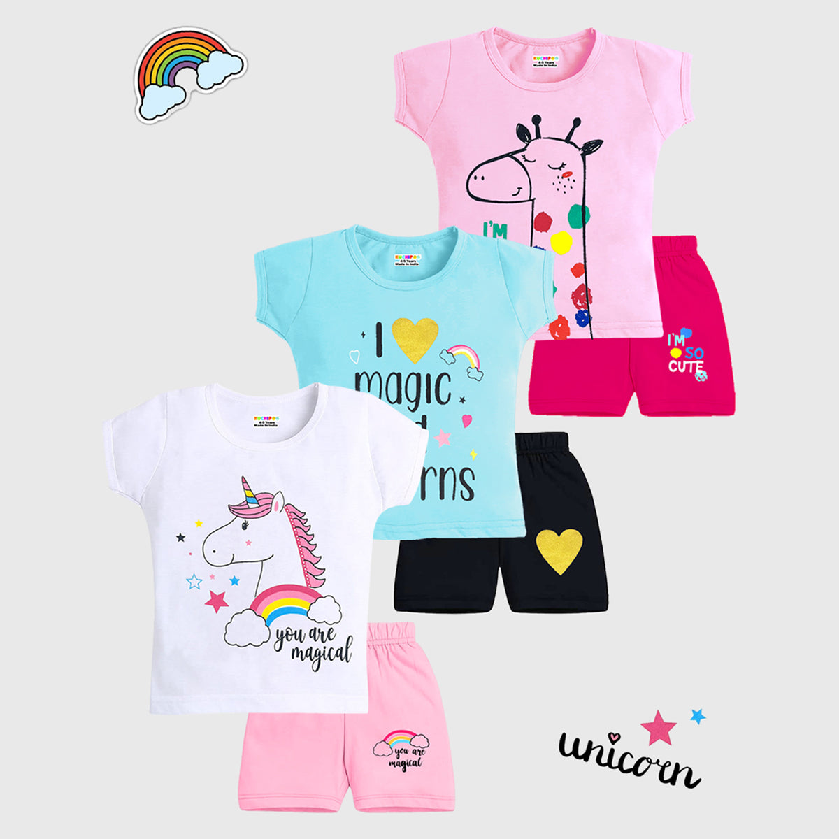 KUCHIPOO Baby Girls T-Shirts and Shorts Set