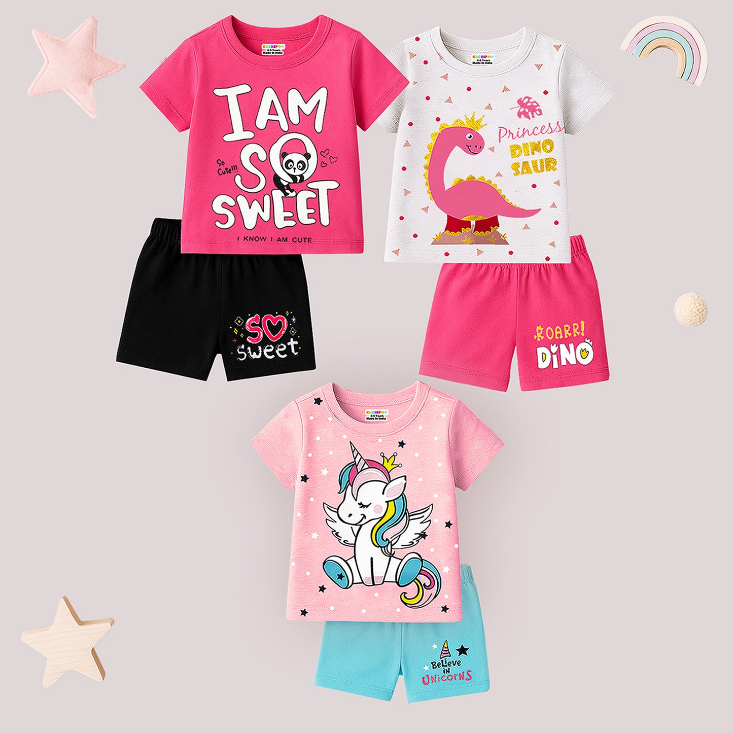 KUCHIPOO Baby Girls T-Shirts and Shorts Set