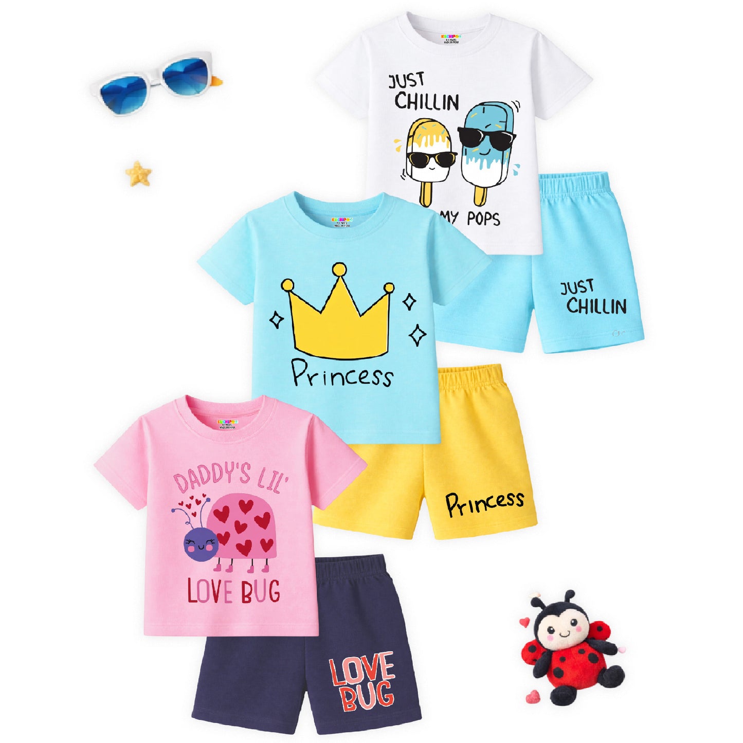 Kuchipoo Girls Regular Fit Cotton T-Shirts and Shorts Set