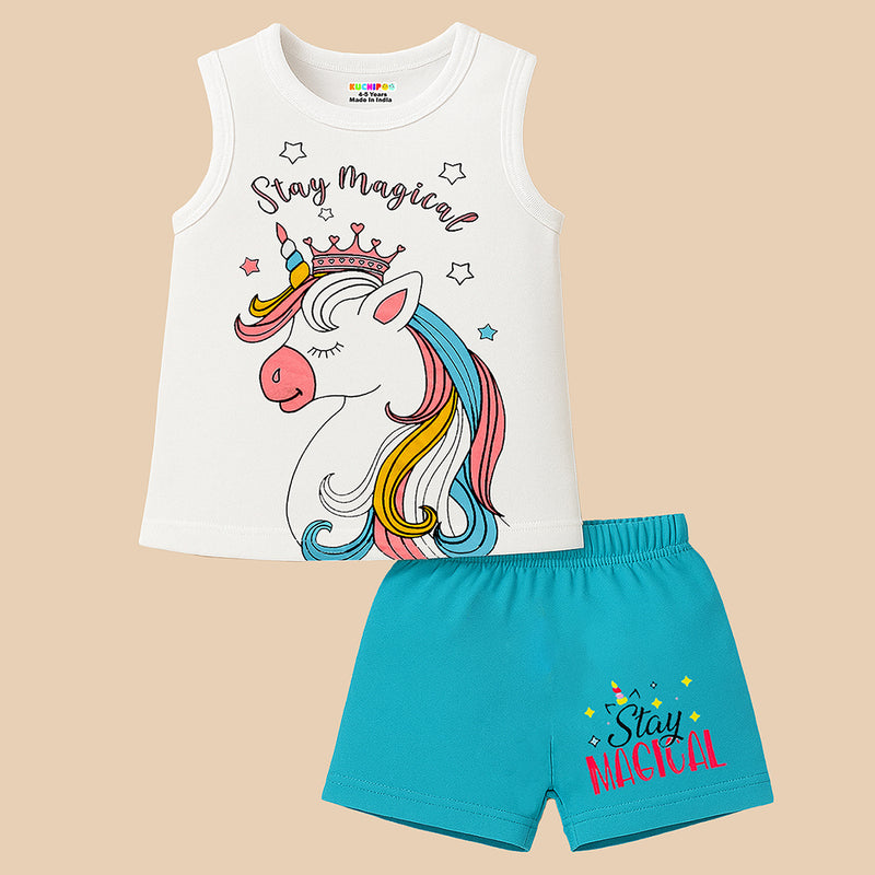 KUCHIPOO Baby Girls Sleevesless Tshirts and Shorts Set