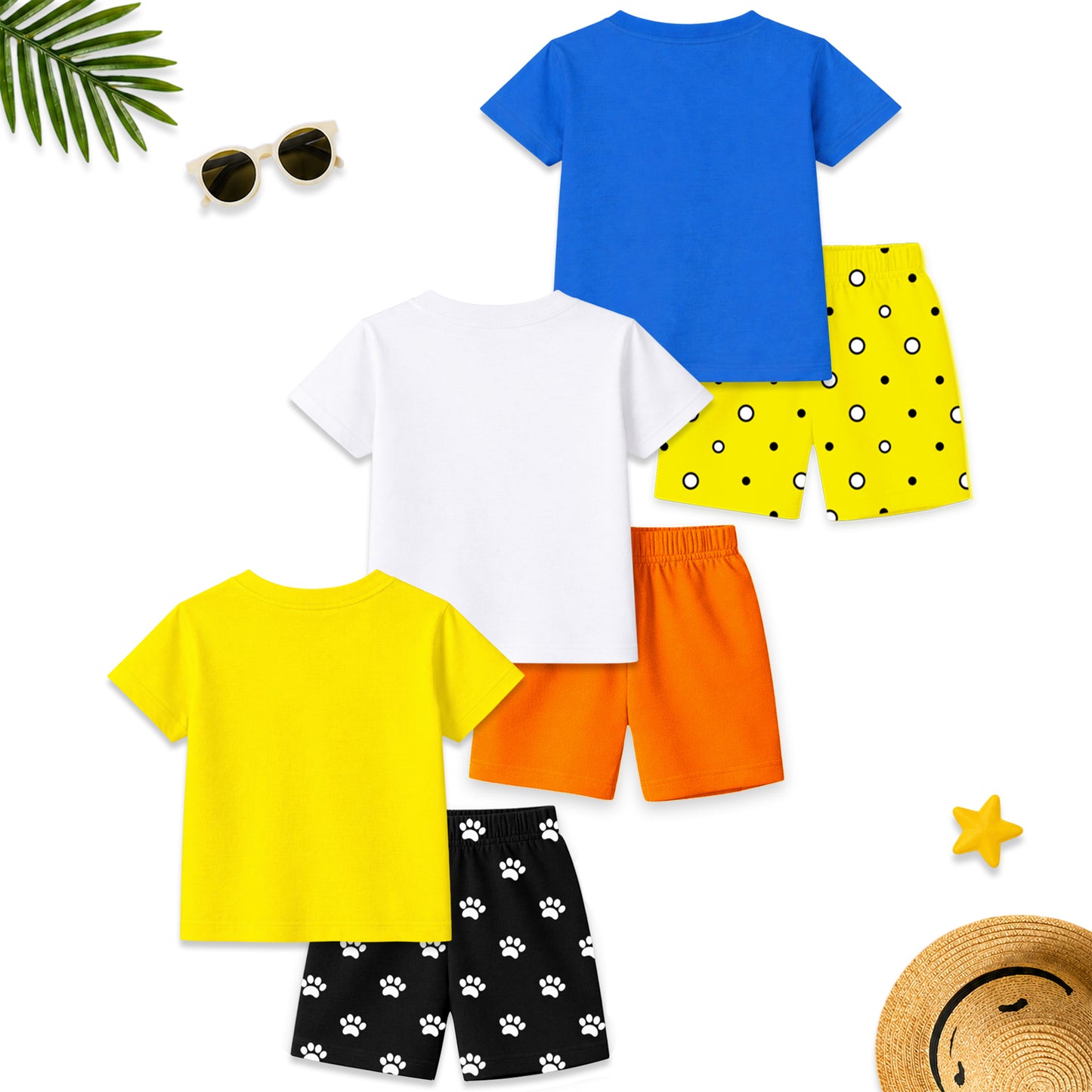 Kuchipoo Boys Cotton T-Shirt & Shorts | Printed Summer Wear Set | Soft & Comfortable Kids Clothing | Pack of 3