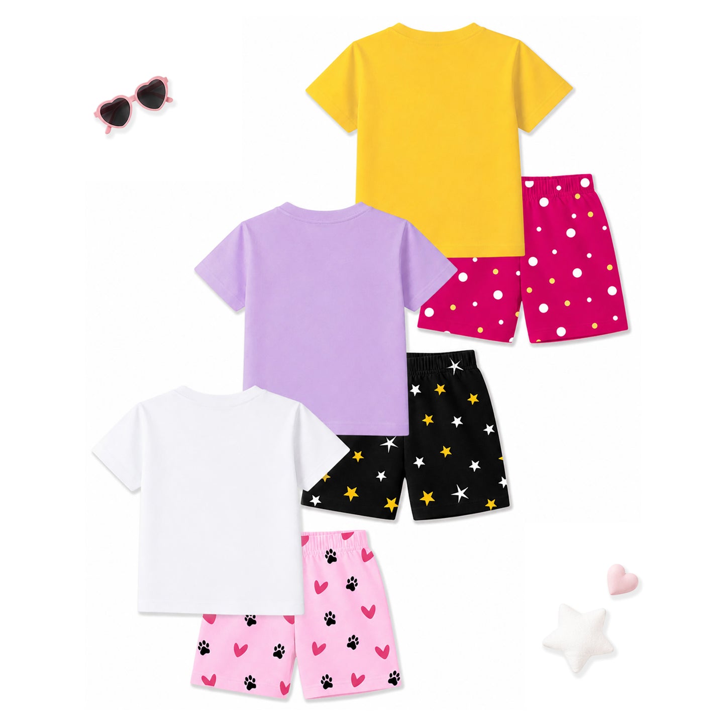 Kuchipoo Girls Cotton T-Shirt & Shorts | Printed Summer Wear Set | Soft & Comfortable Kids Clothing | Pack of 3