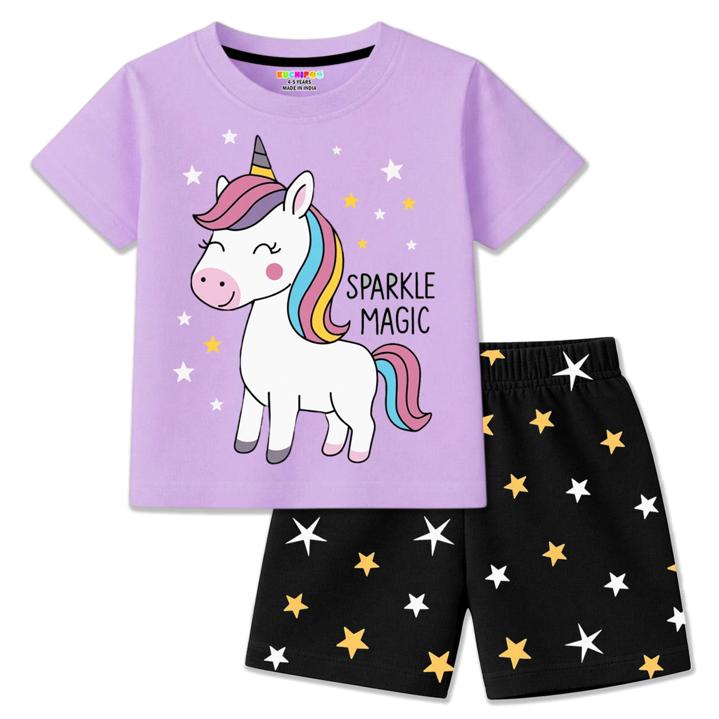 Kuchipoo Girls Cotton T-Shirt & Shorts | Printed Summer Wear Set | Soft & Comfortable Kids Clothing | Pack of 3