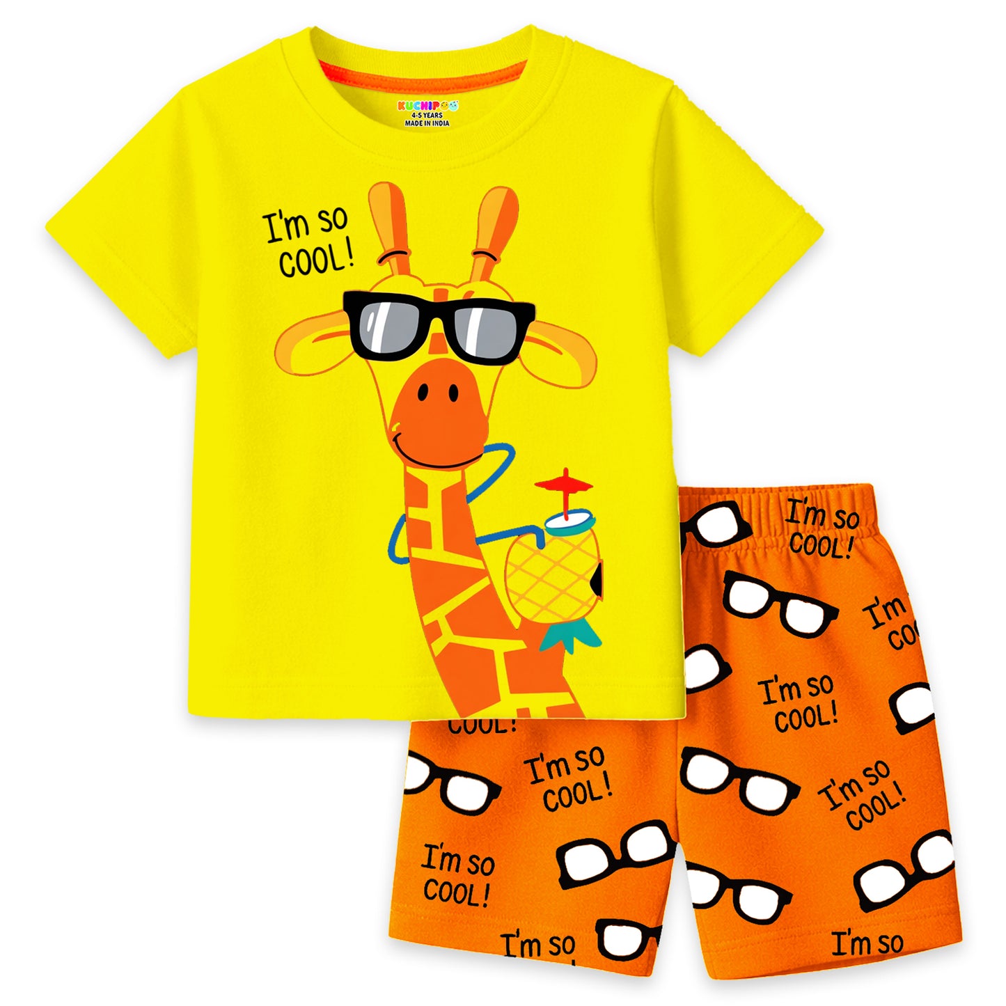 Kuchipoo Boys Cotton T-Shirt & Shorts | Printed Summer Wear Set | Soft & Comfortable Kids Clothing | Pack of 3
