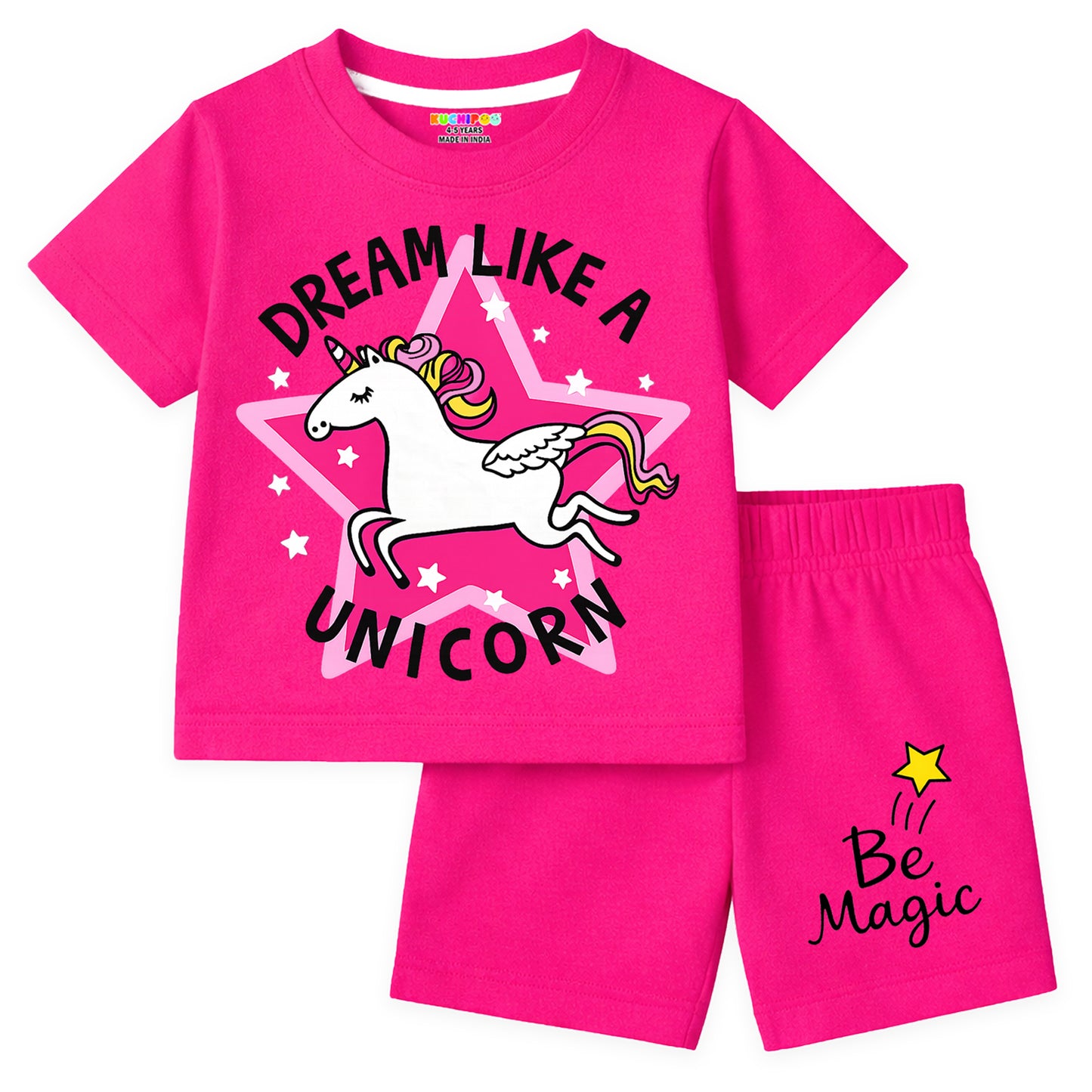 Kuchipoo Girls Cotton T-Shirt & Shorts | Printed Summer Wear Set | Soft & Comfortable Kids Clothing | Pack of 3