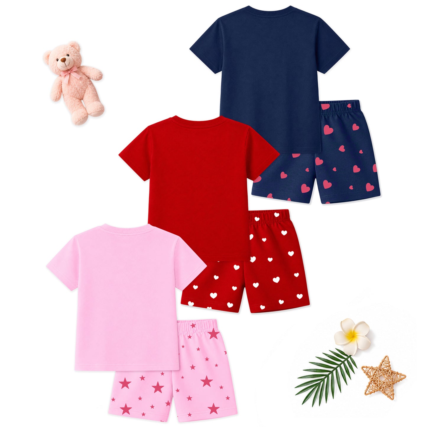 Kuchipoo Girls Cotton T-Shirt & Shorts | Printed Summer Wear Set | Soft & Comfortable Kids Clothing | Pack of 3
