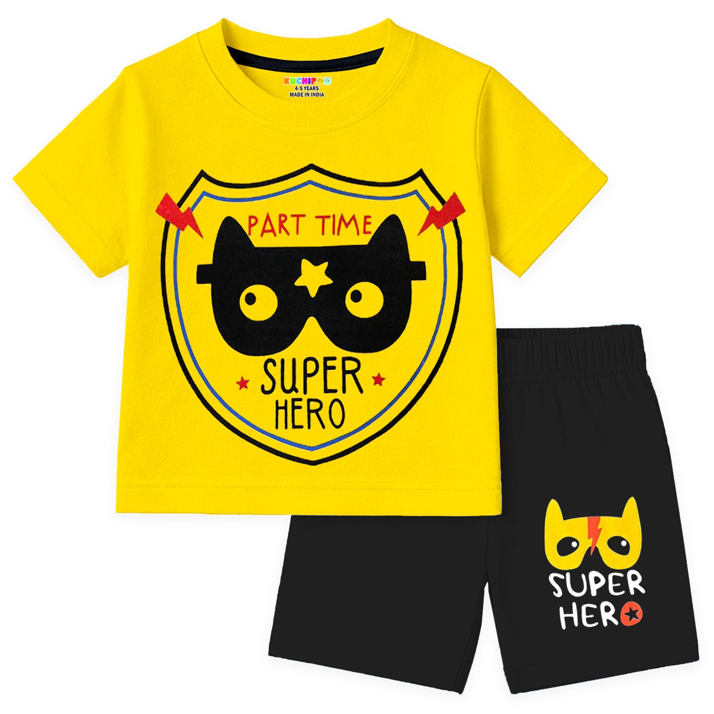 Kuchipoo Boys Cotton T-Shirt & Shorts | Printed Summer Wear Set | Soft & Comfortable Kids Clothing | Pack of 3