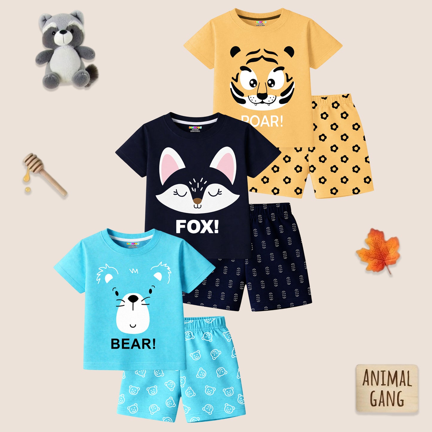 Kuchipoo Boys and Girls Cotton T-Shirt & Shorts | Printed Summer Wear Set | Soft & Comfortable Kids Clothing | Pack of 3