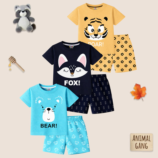 Kuchipoo Boys and Girls Cotton T-Shirt & Shorts | Printed Summer Wear Set | Soft & Comfortable Kids Clothing | Pack of 3