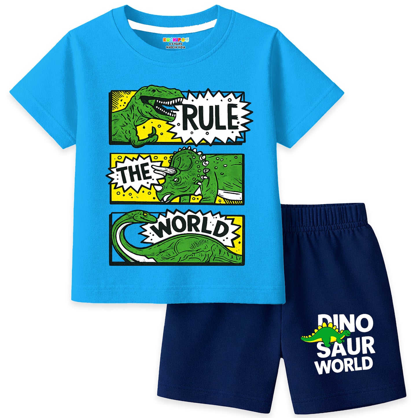 Kuchipoo Boys Cotton T-Shirt & Shorts | Printed Summer Wear Set | Soft & Comfortable Kids Clothing | Pack of 3