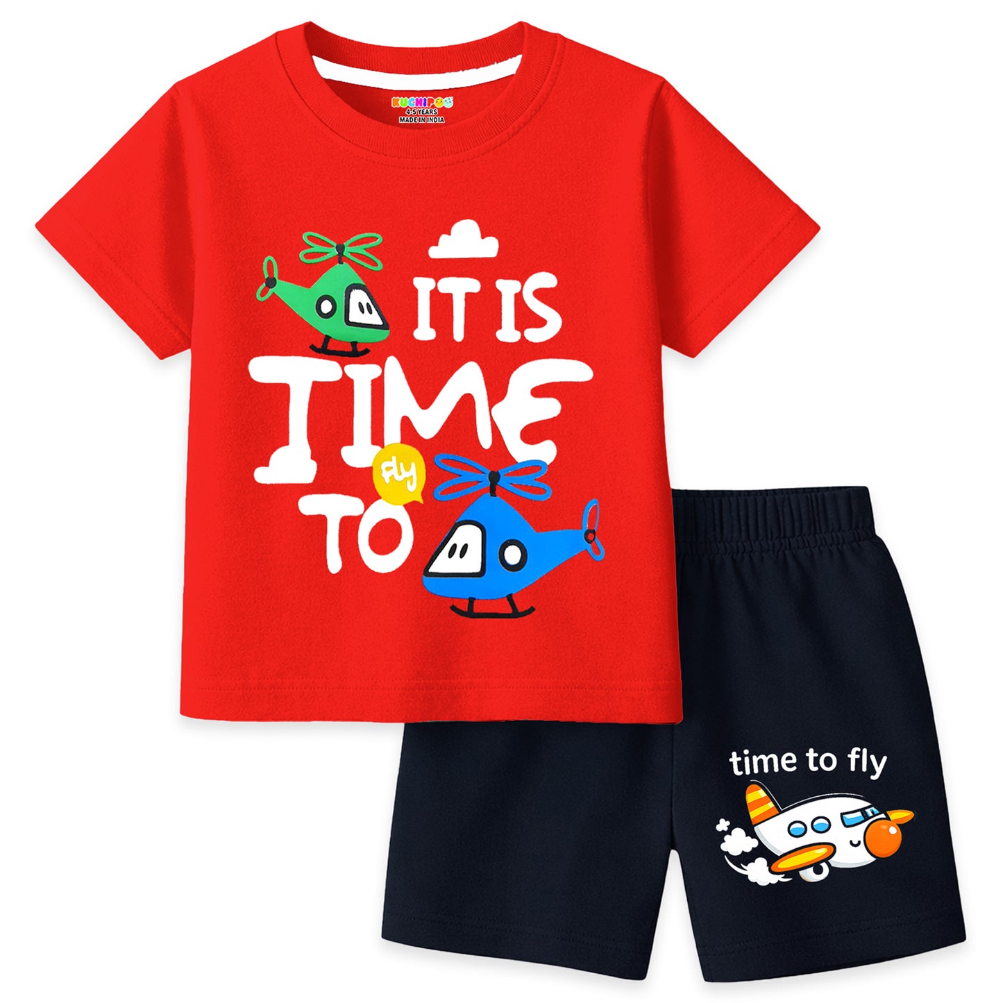 Kuchipoo Boys Cotton T-Shirt & Shorts | Printed Summer Wear Set | Soft & Comfortable Kids Clothing | Pack of 3