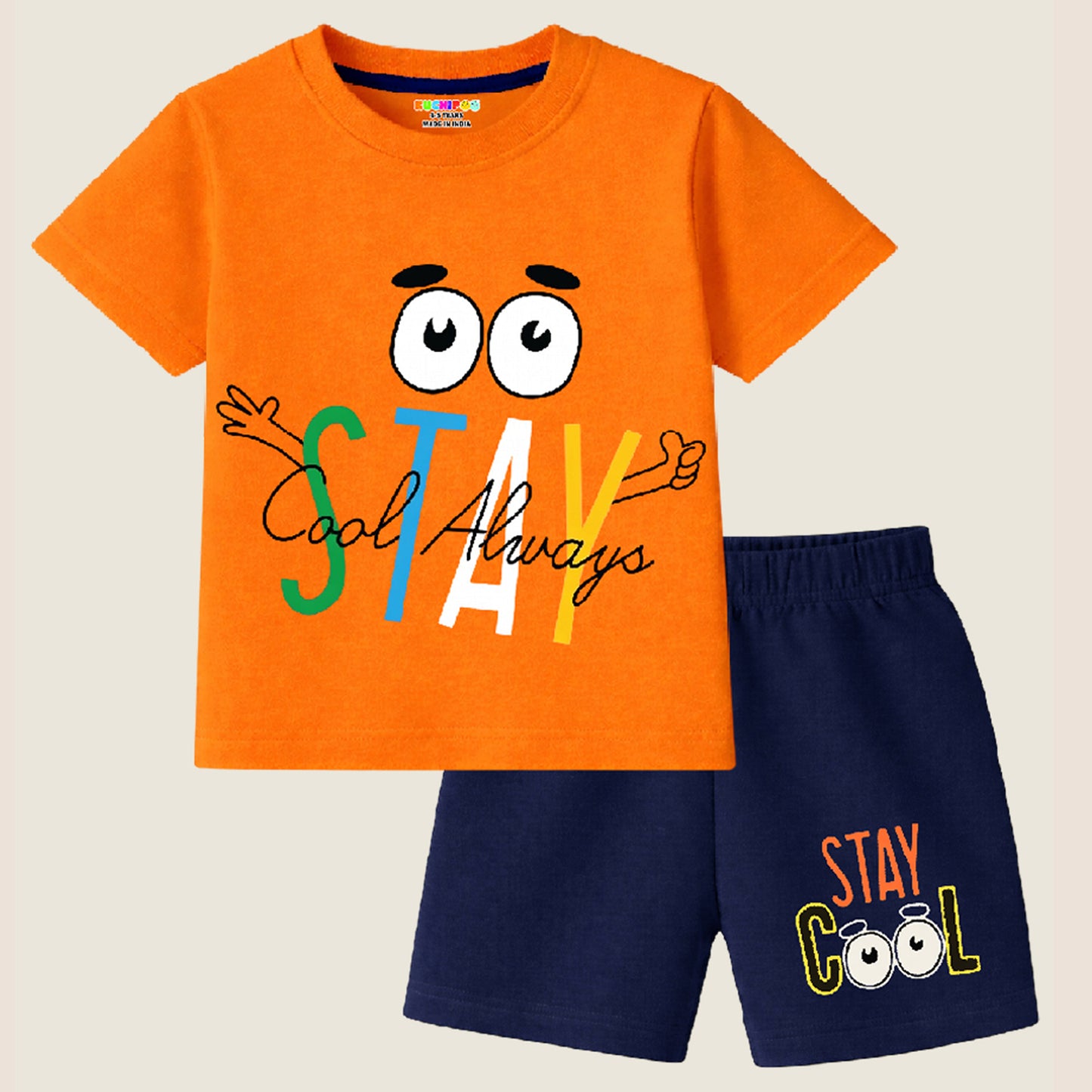 Kuchipoo Boys Cotton T-Shirt & Shorts | Printed Summer Wear Set | Soft & Comfortable Kids Clothing | Pack of 3
