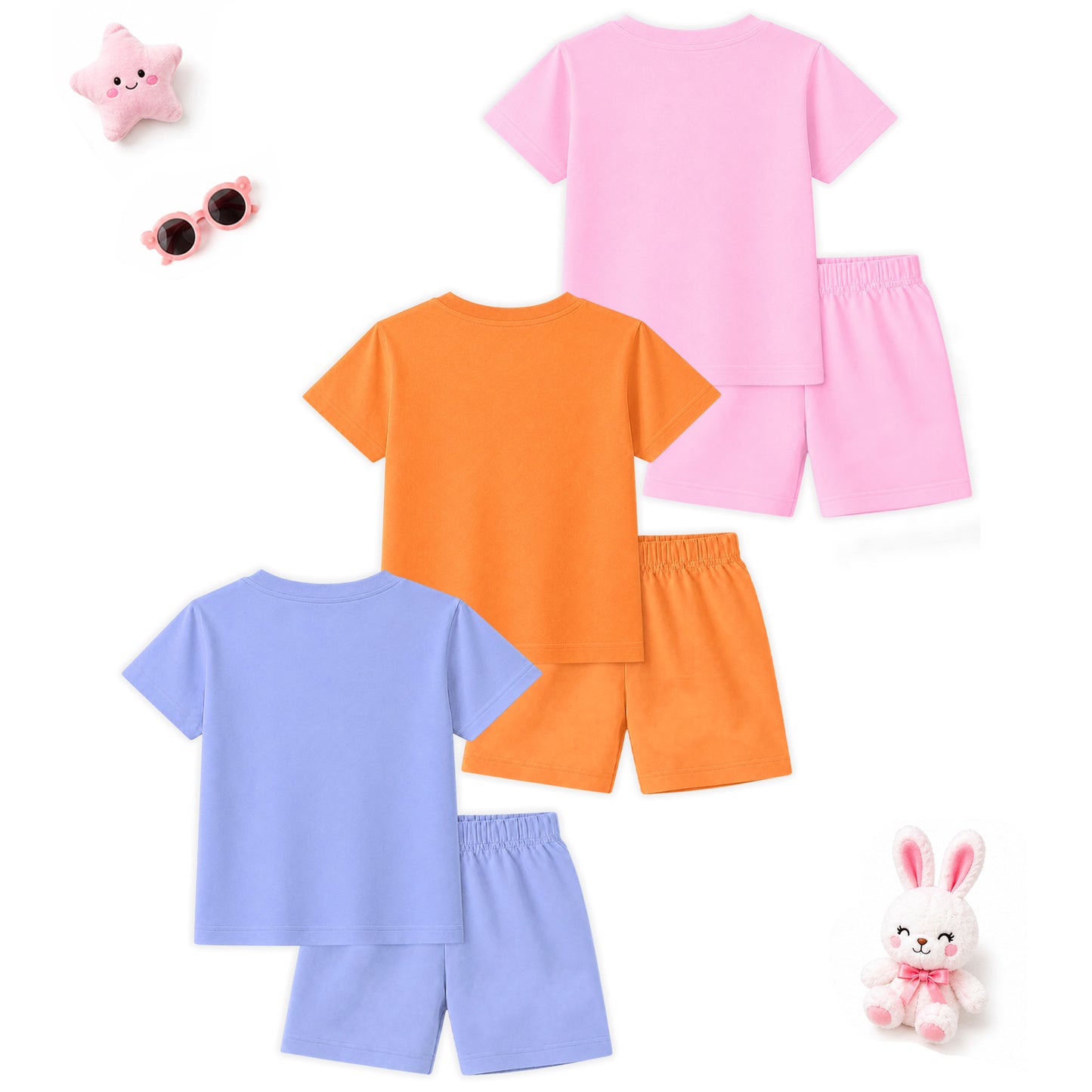 Kuchipoo Girls Cotton T-Shirt & Shorts | Printed Summer Wear Set | Soft & Comfortable Kids Clothing | Pack of 3