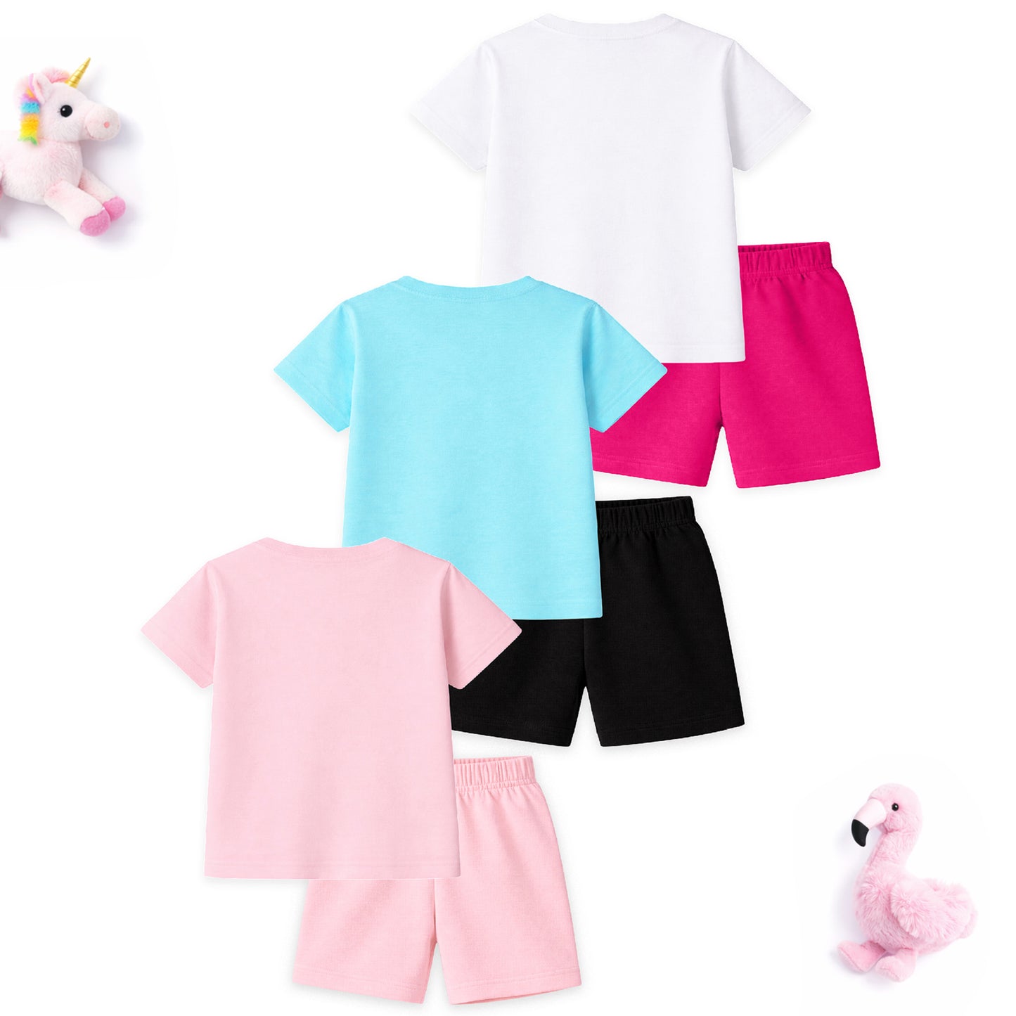 Kuchipoo Girls Cotton T-Shirt & Shorts | Printed Summer Wear Set | Soft & Comfortable Kids Clothing | Pack of 3