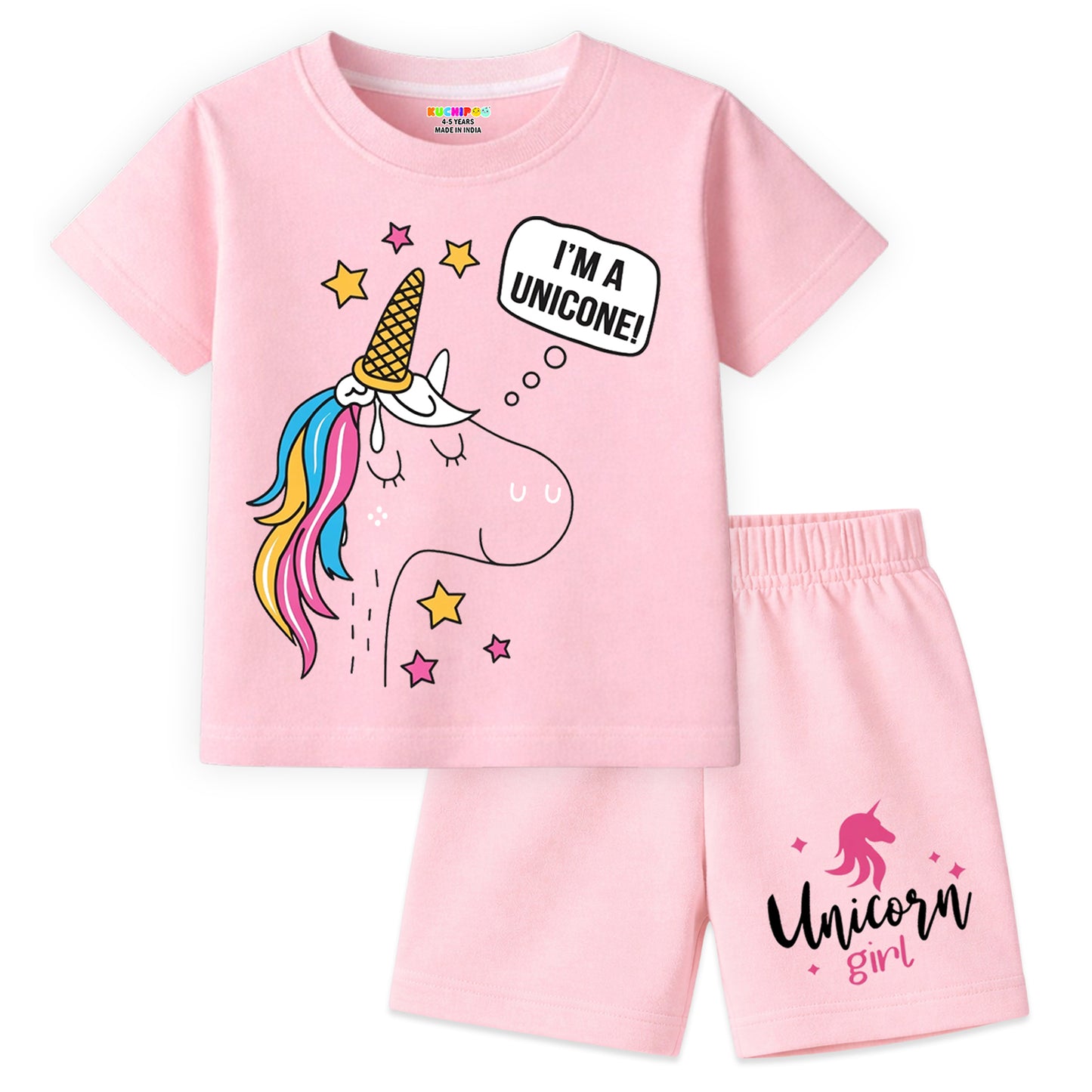 Kuchipoo Girls Cotton T-Shirt & Shorts | Printed Summer Wear Set | Soft & Comfortable Kids Clothing | Pack of 3
