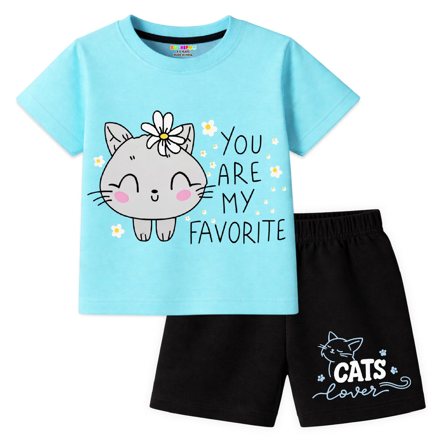 Kuchipoo Girls Cotton T-Shirt & Shorts | Printed Summer Wear Set | Soft & Comfortable Kids Clothing | Pack of 3