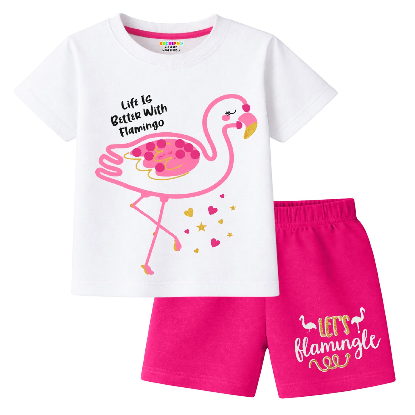 Kuchipoo Girls Cotton T-Shirt & Shorts | Printed Summer Wear Set | Soft & Comfortable Kids Clothing | Pack of 3