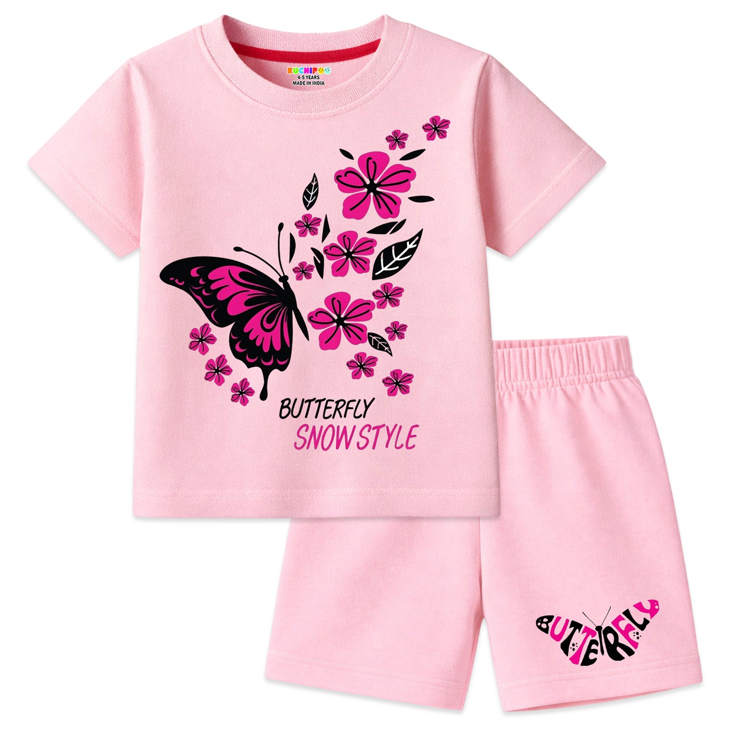 Kuchipoo Girls Cotton T-Shirt & Shorts | Printed Summer Wear Set | Soft & Comfortable Kids Clothing | Pack of 3
