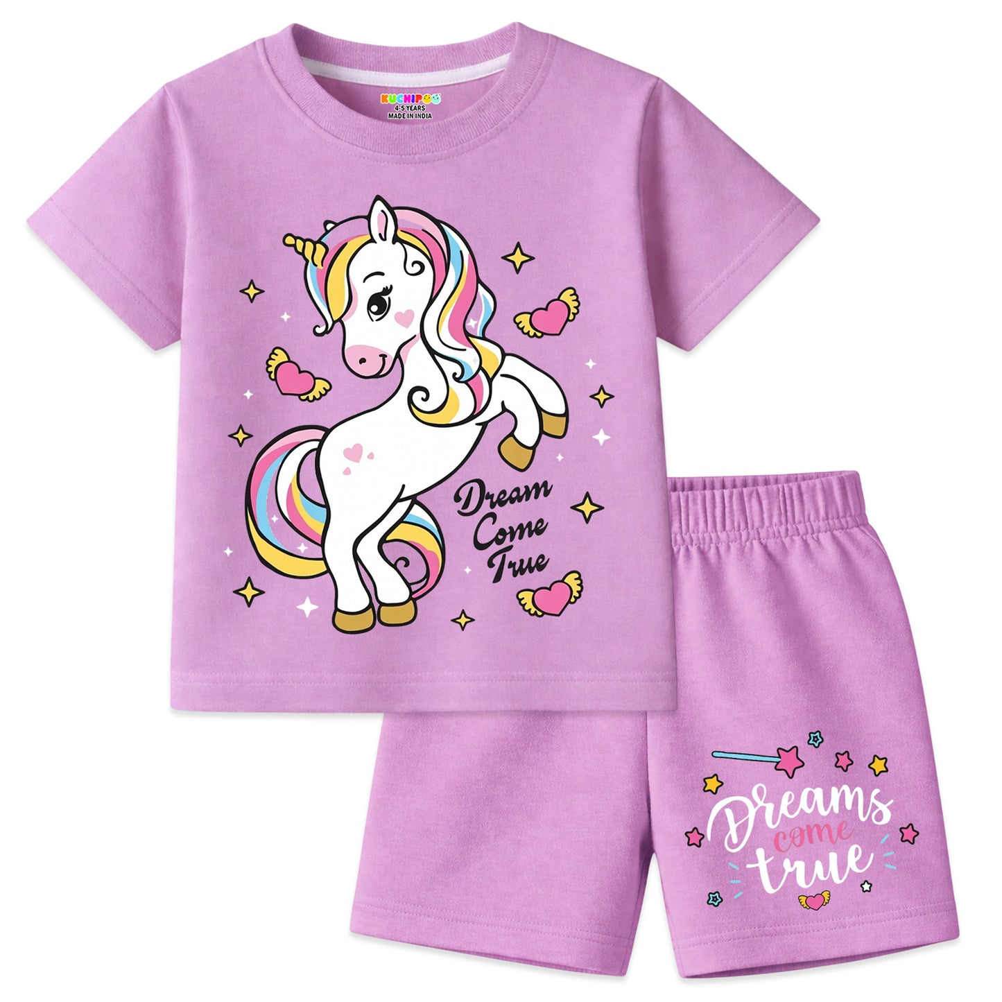 Kuchipoo Girls Cotton T-Shirt & Shorts | Printed Summer Wear Set | Soft & Comfortable Kids Clothing | Pack of 3