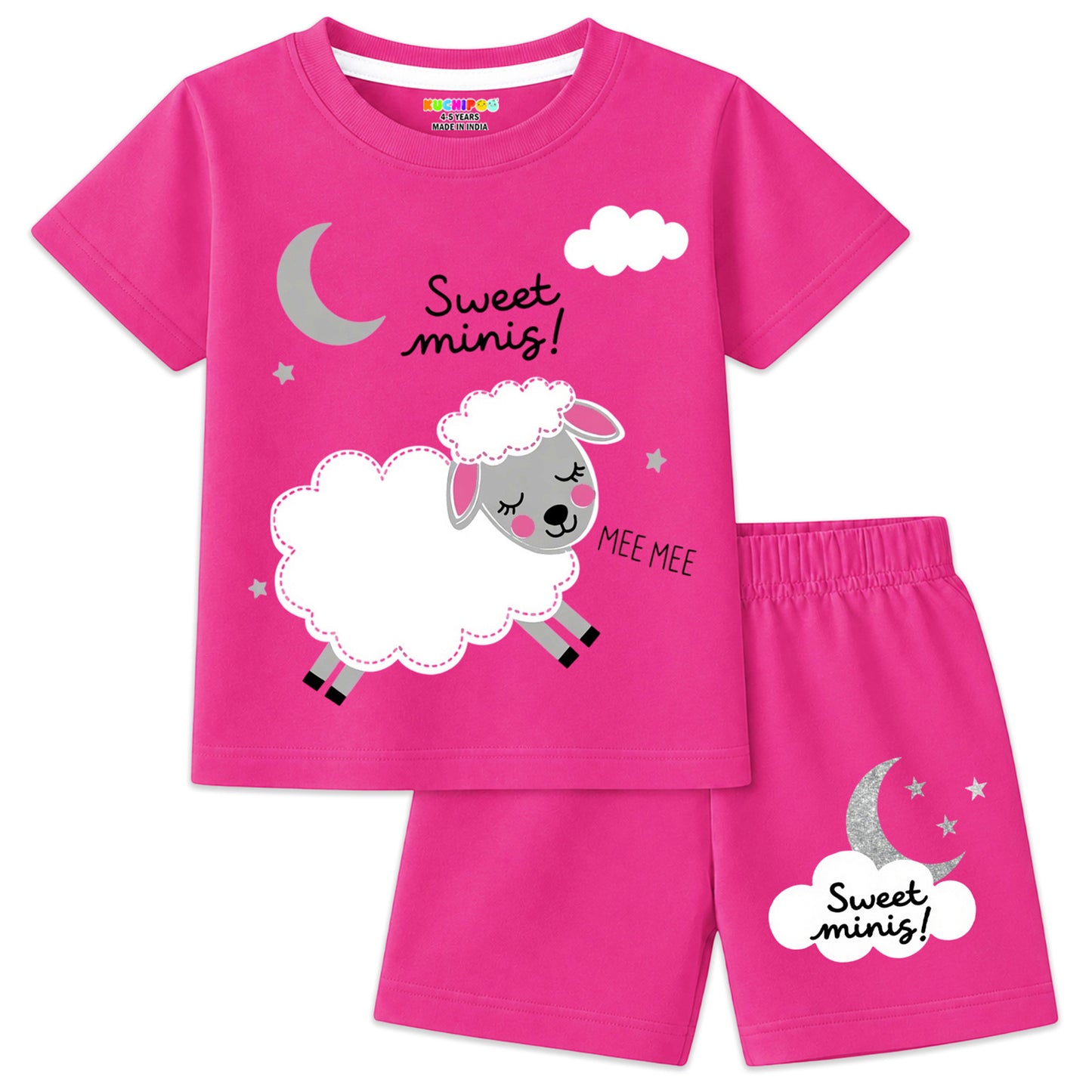 Kuchipoo Girls Cotton T-Shirt & Shorts | Printed Summer Wear Set | Soft & Comfortable Kids Clothing | Pack of 3