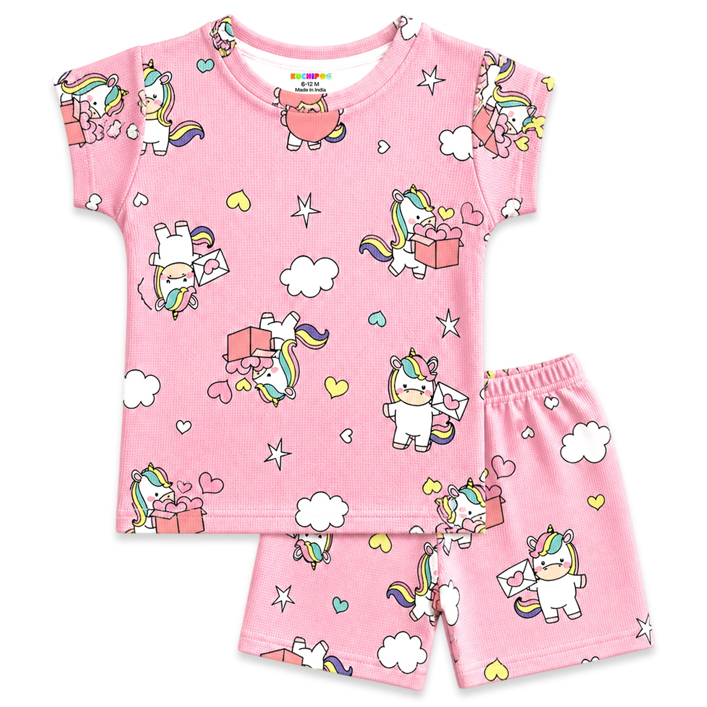 Kuchipoo Girls Cotton T-Shirt & Shorts | Printed Summer Wear Set | Soft & Comfortable Kids Clothing | Pack of 3